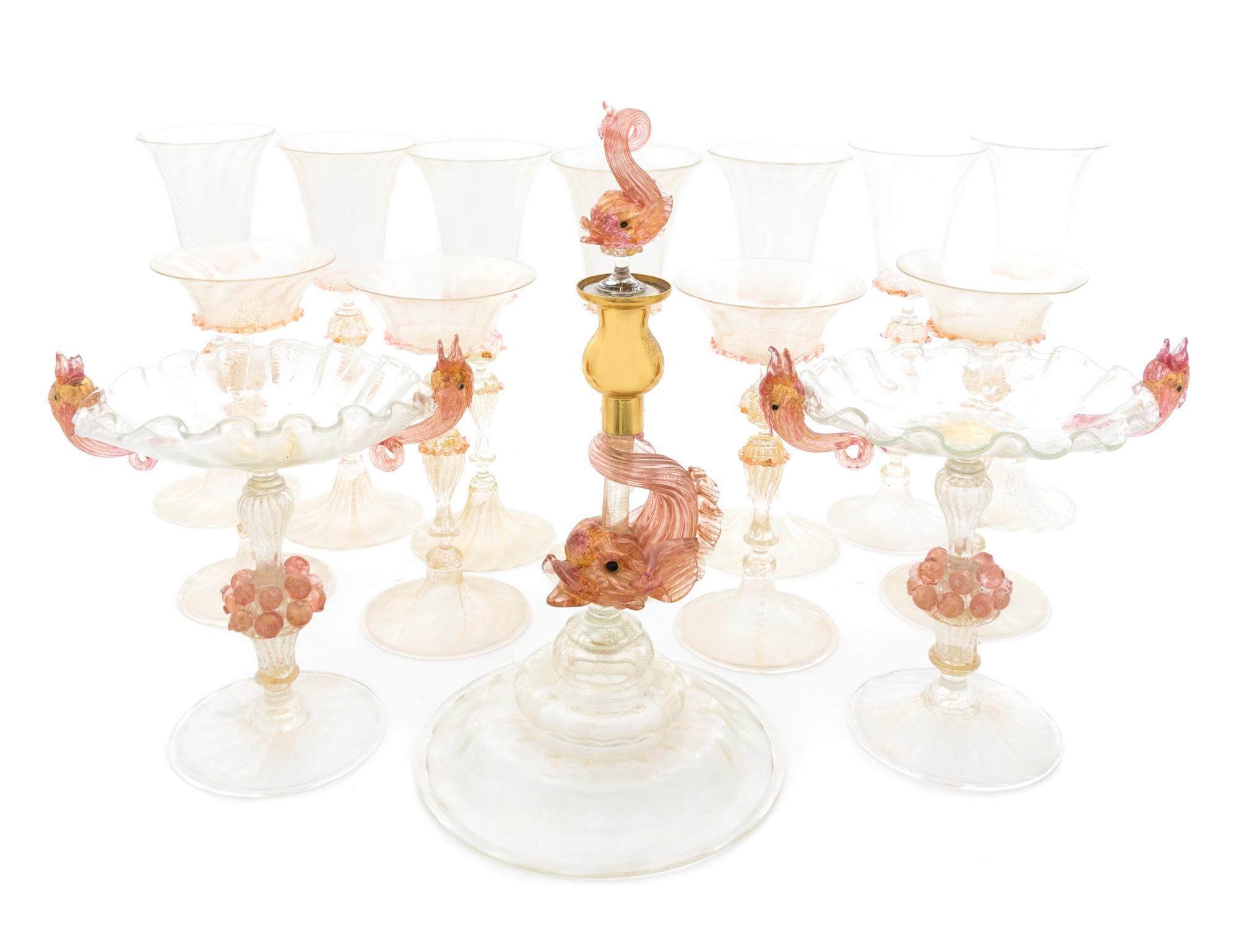 A Venetian Glass Stemware Service Height of wine stems 12 inches.