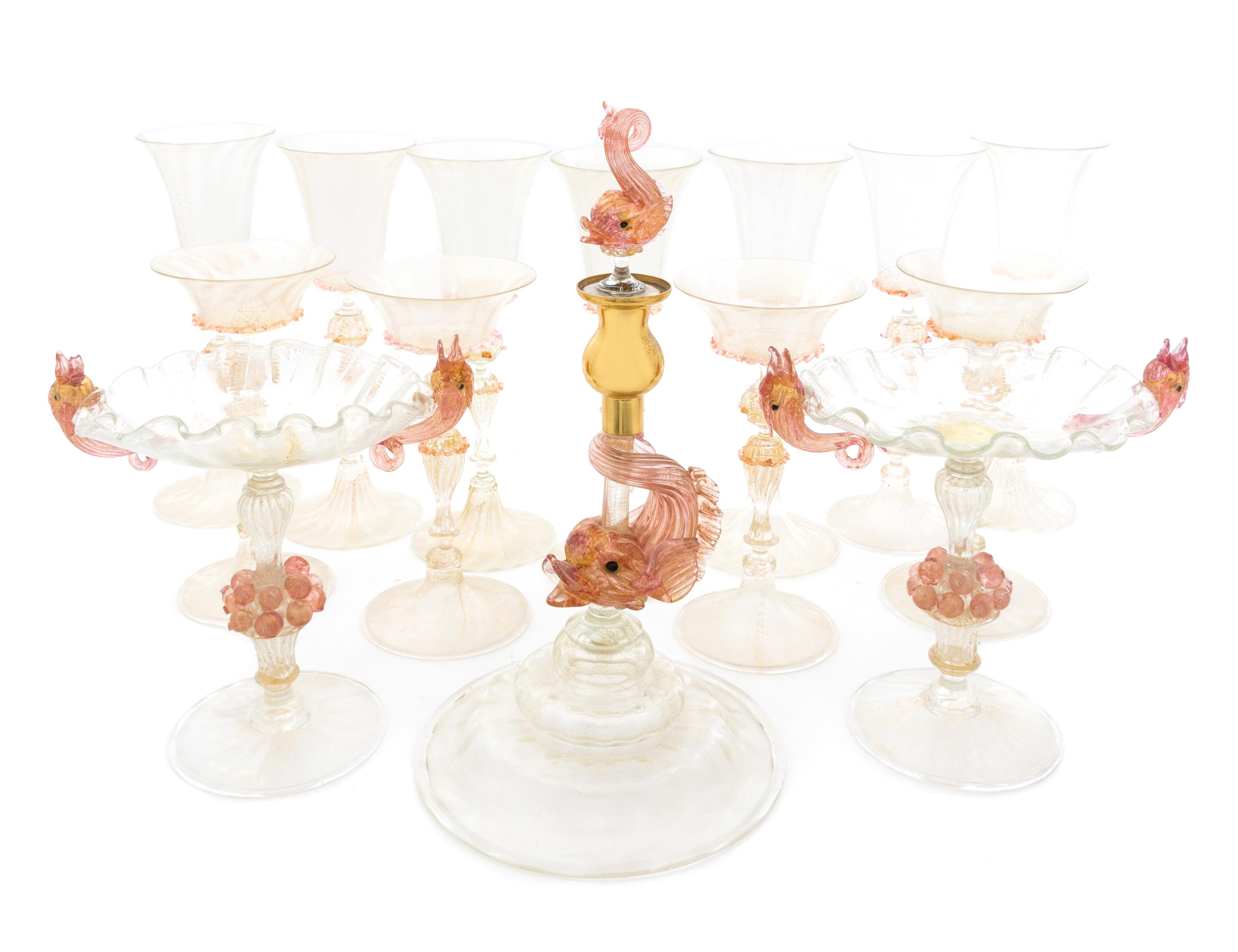 A Venetian Glass Stemware Service Height of wine stems 12 inches.
