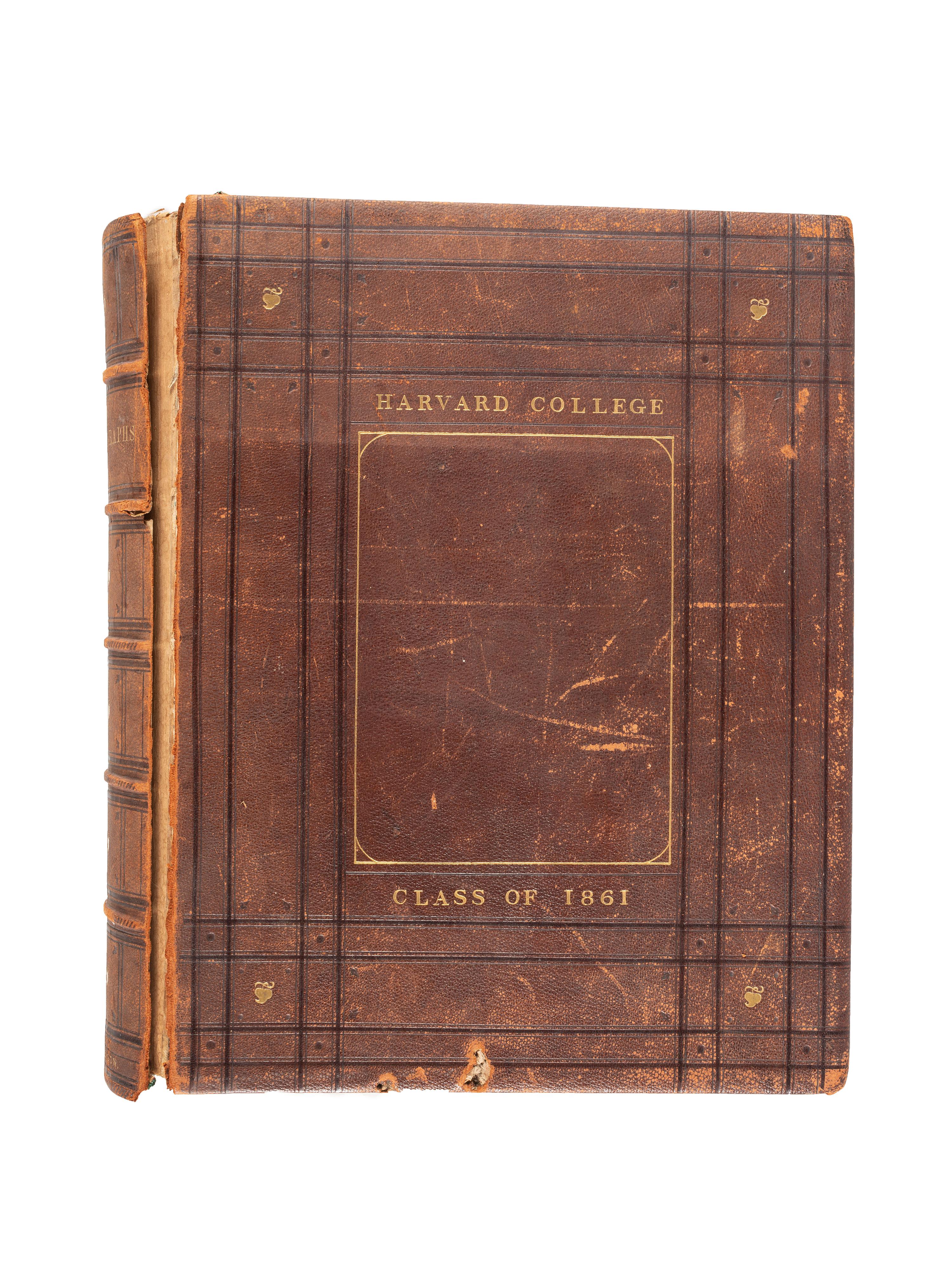 [HARVARD UNIVERSITY]. The Class of 1861 Harvard College . Cambridge, MA: Riverside, 1861. Yearbook with albumen photographs of faculty, students, and grounds.