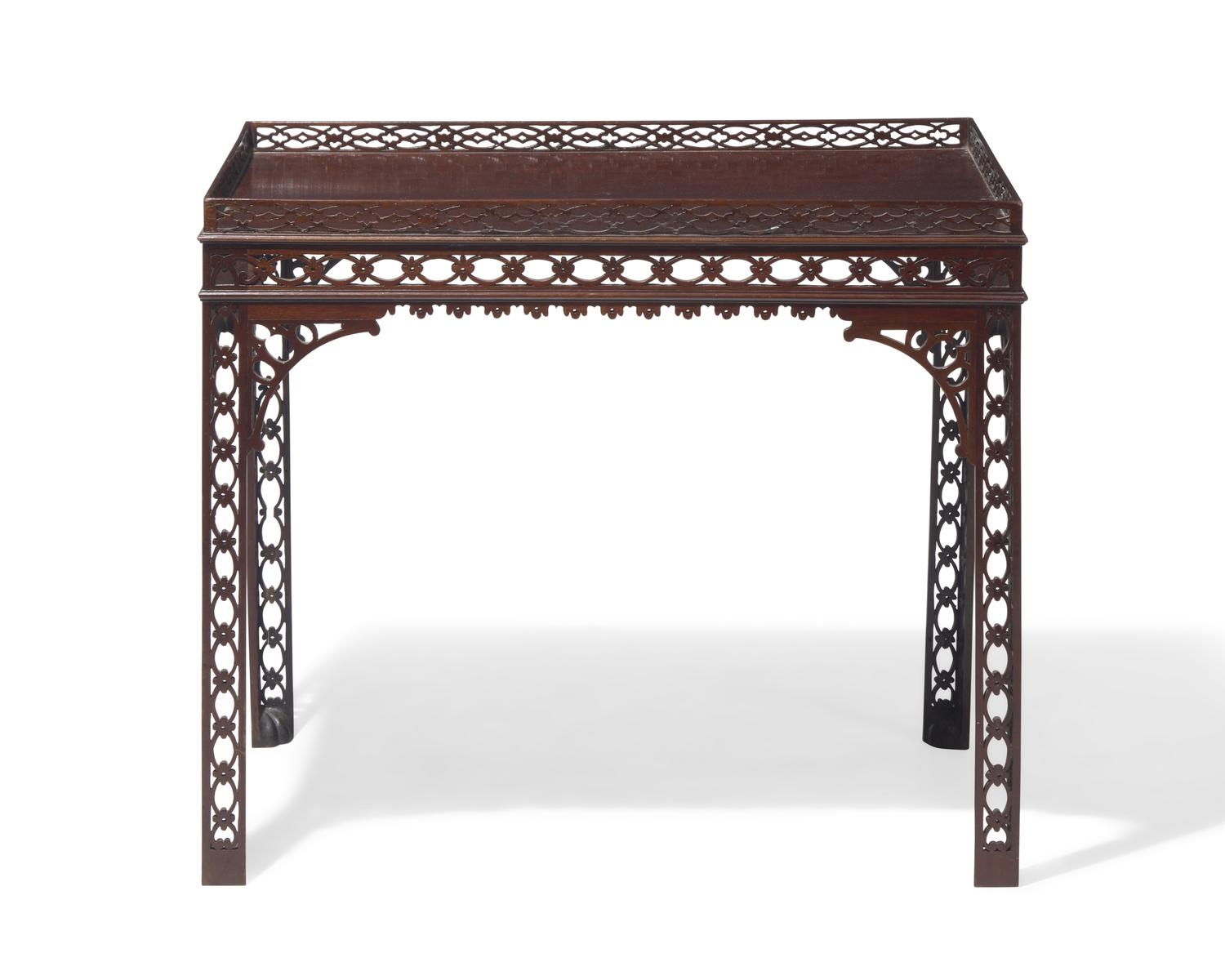 A George III fret-carved mahogany silver table, circa 1760