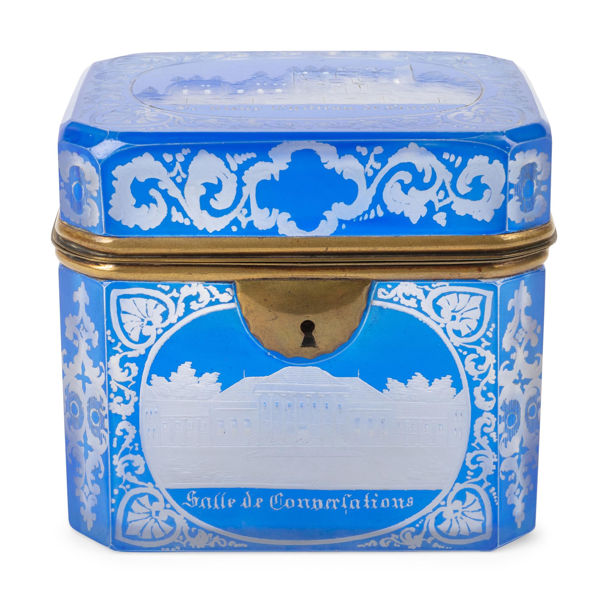 A German Engraved and Blue-Flashed Glass Box — SECOND HALF 19TH CENTURY