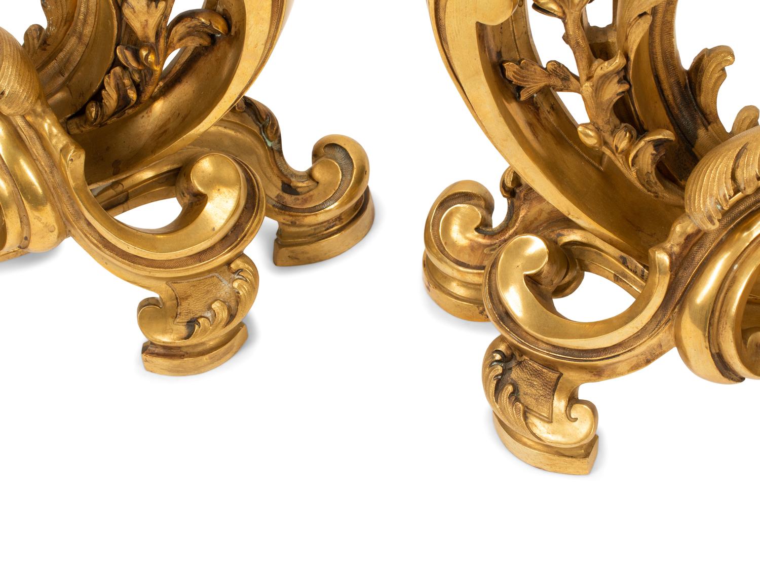 A Pair of Louis XV Style Gilt Bronze Chenets