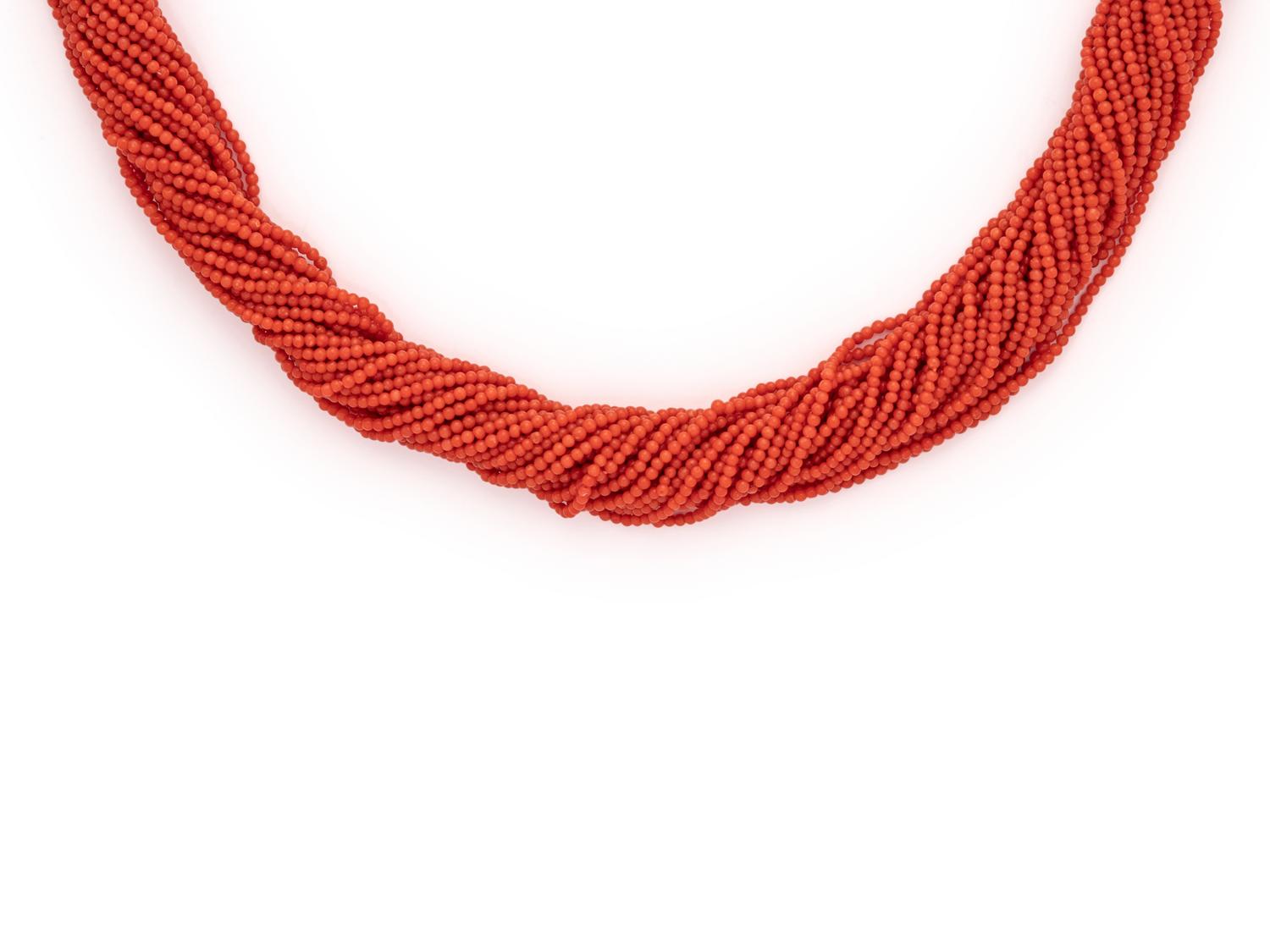 YELLOW GOLD AND CORAL TORSADE NECKLACE