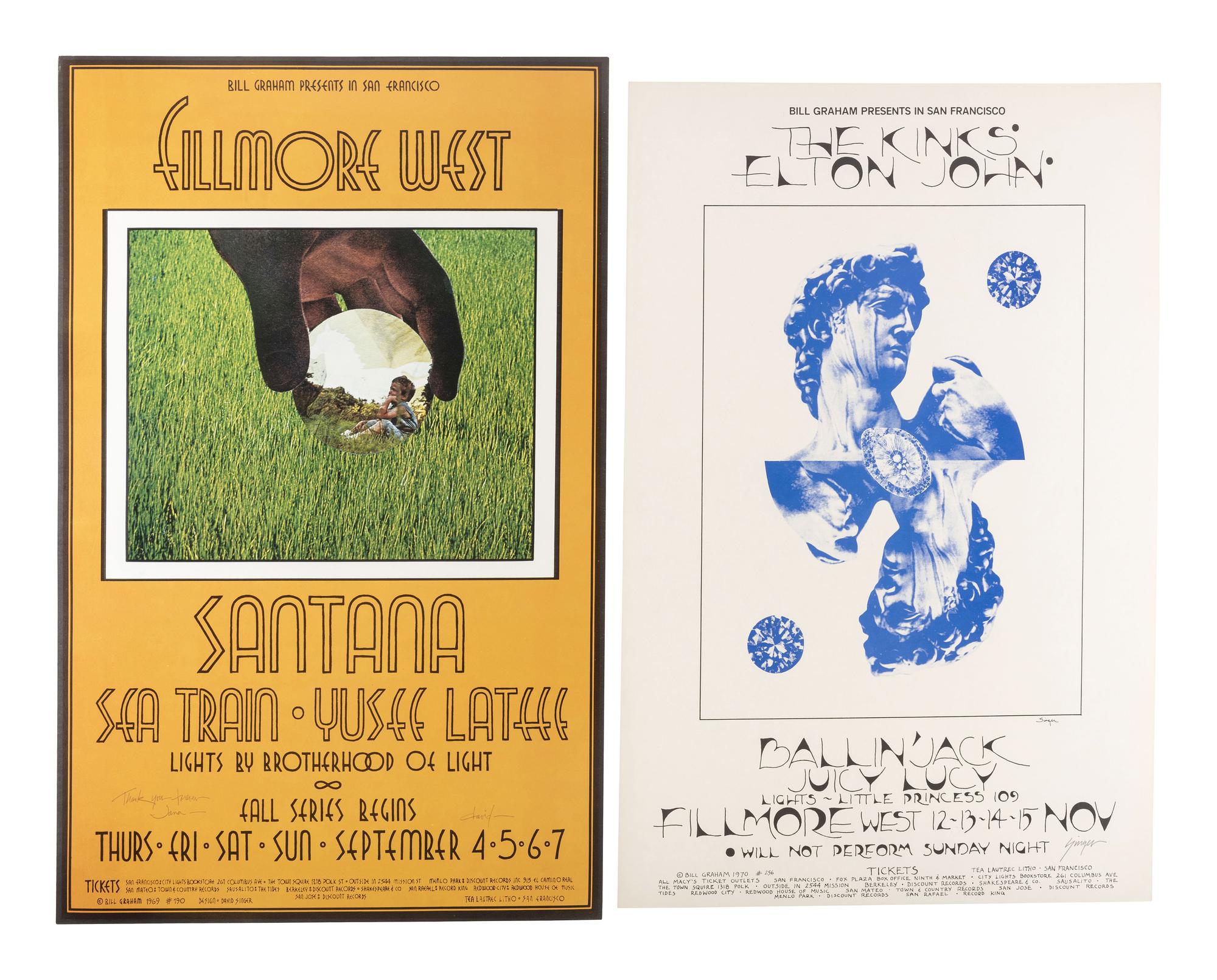 [MUSIC] -- [POSTERS]. SINGER, David, artist. Complete set of 66 SIGNED posters designed for the Fillmore West Ballroom, San Francisco, California. 1969-1971.