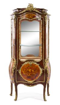 A Louis XV Style Gilt Metal Mounted Vernis Martin-Decorated Vitrine Cabinet