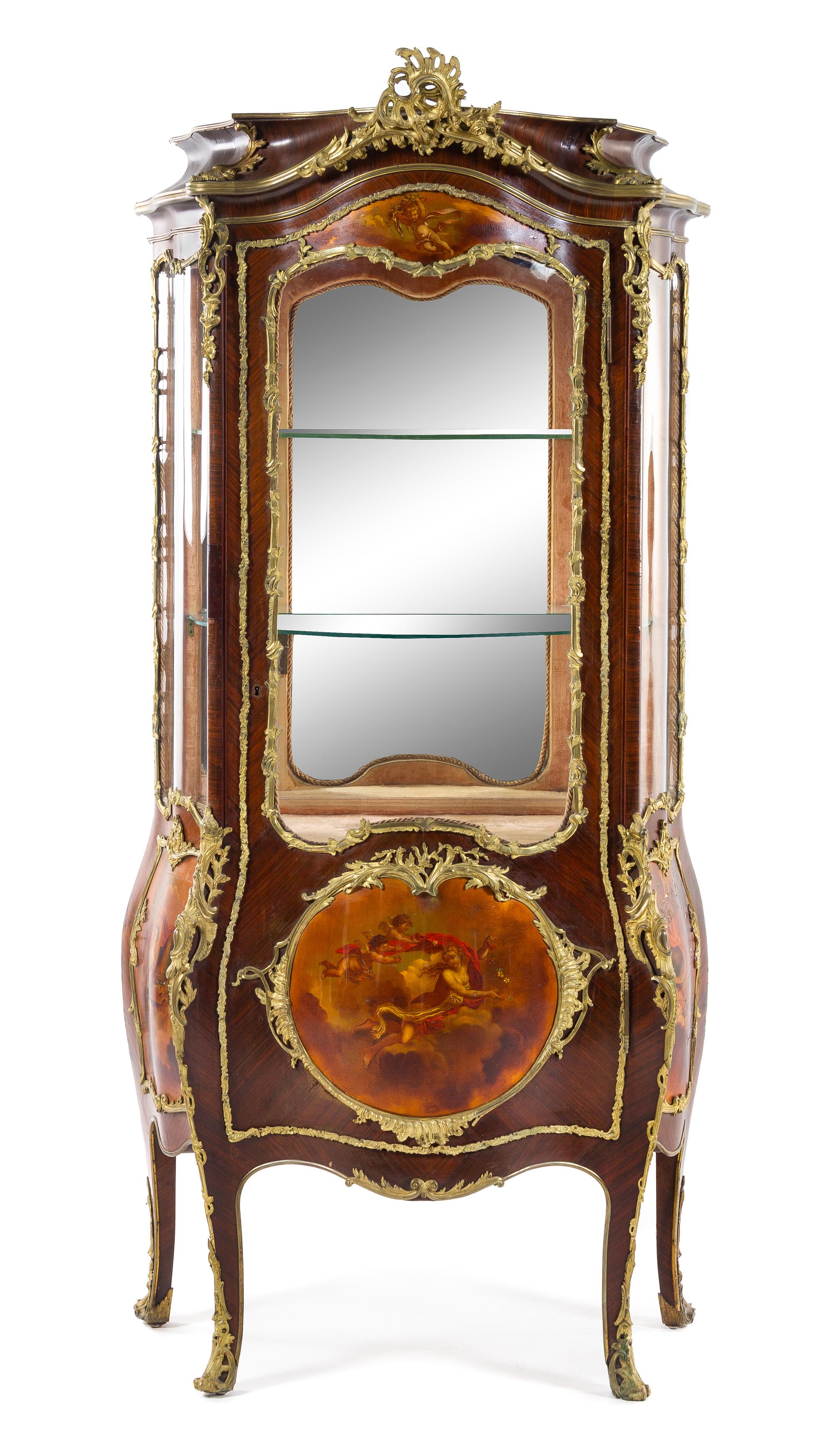 A Louis XV Style Gilt Metal Mounted Vernis Martin-Decorated Vitrine Cabinet