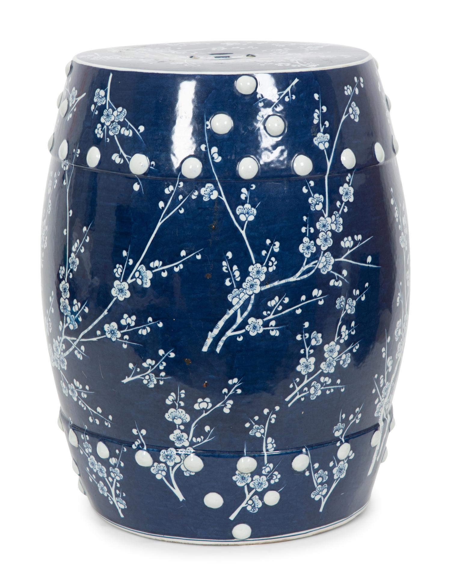 A Chinese Blue and White Glazed Ceramic Garden Seat