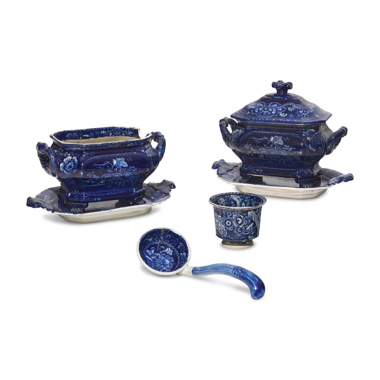 A Group of Six Staffordshire Historical Blue Table Articles