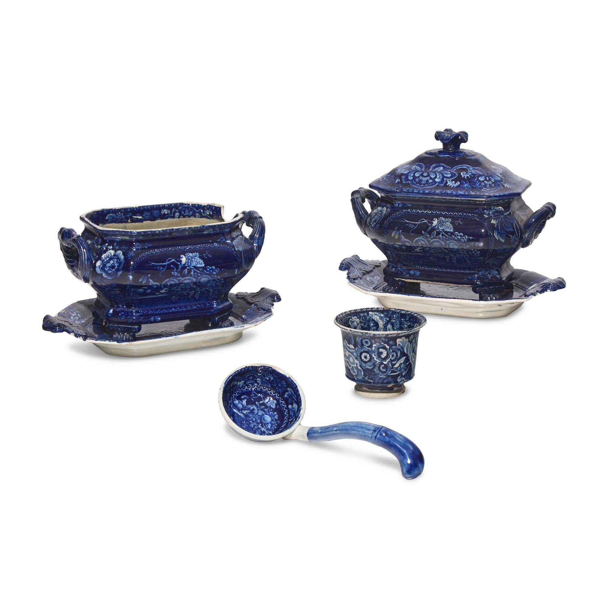 A Group of Six Staffordshire Historical Blue Table Articles