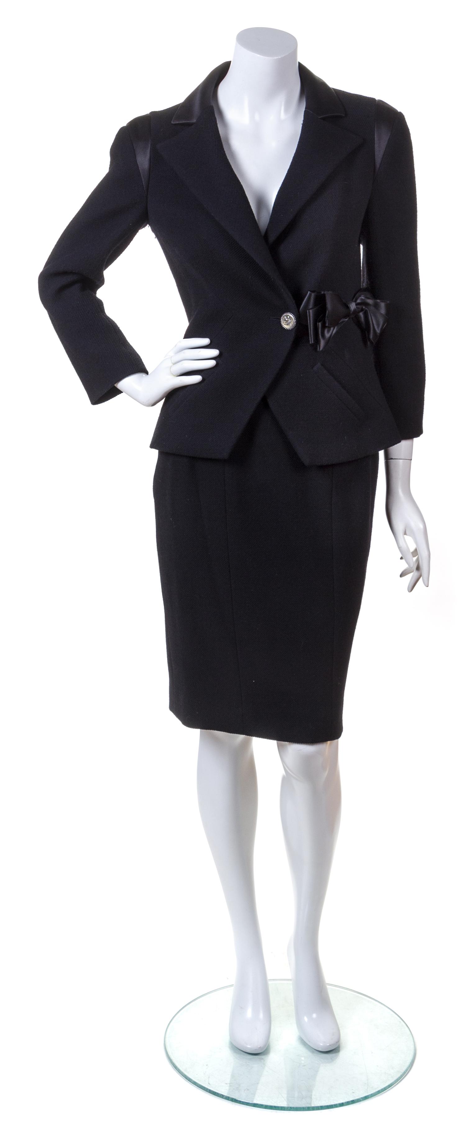 A Chanel Black Wool Skirt Suit, Skirt size 38.