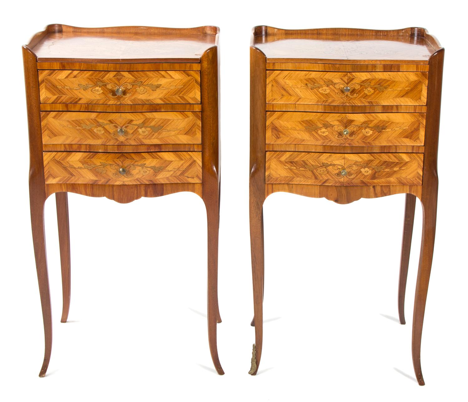 A Pair of Louis XV Style Maquetry Side Tables Height 26 inches. — 20TH CENTURY