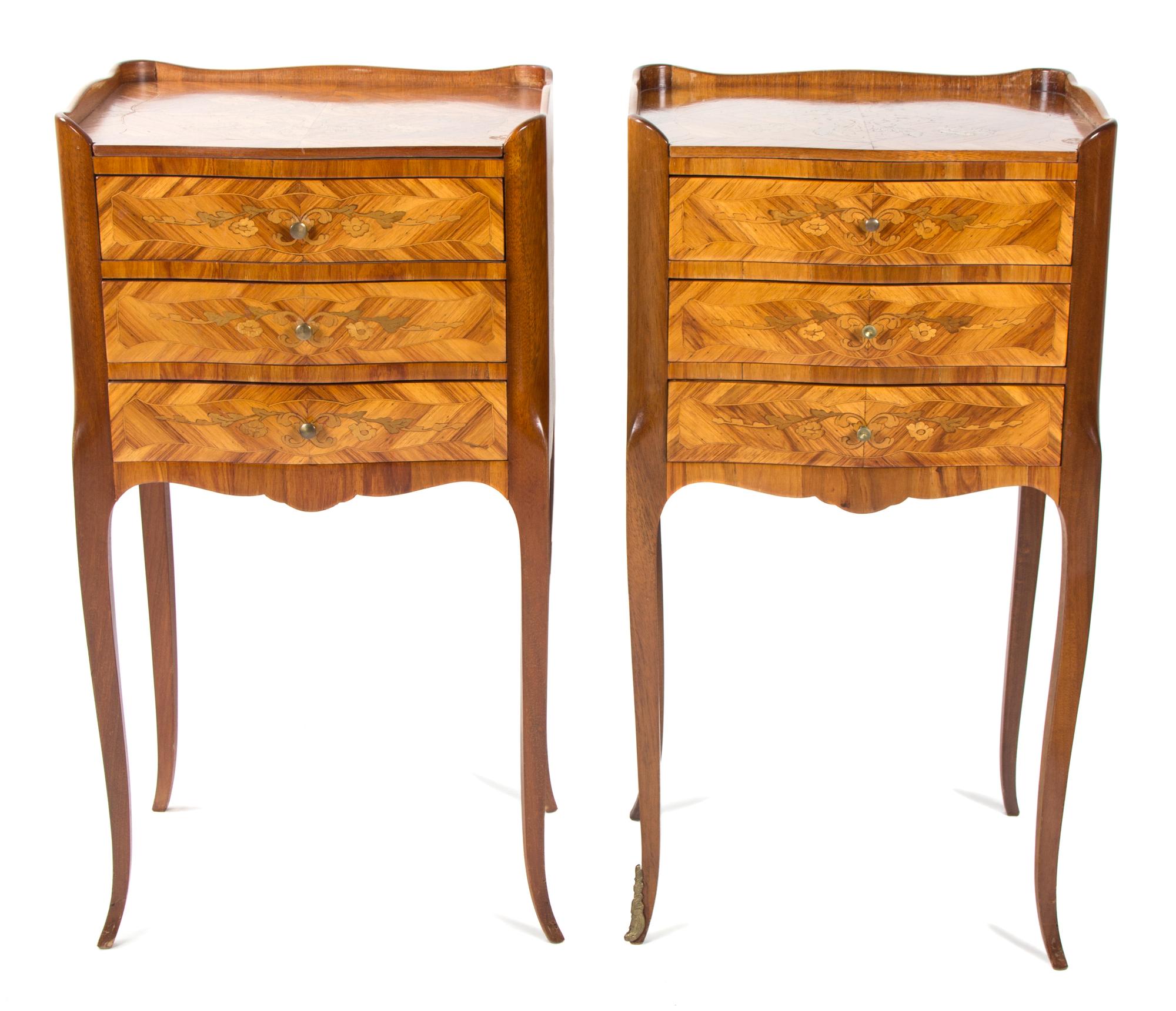 A Pair of Louis XV Style Maquetry Side Tables Height 26 inches. — 20TH CENTURY