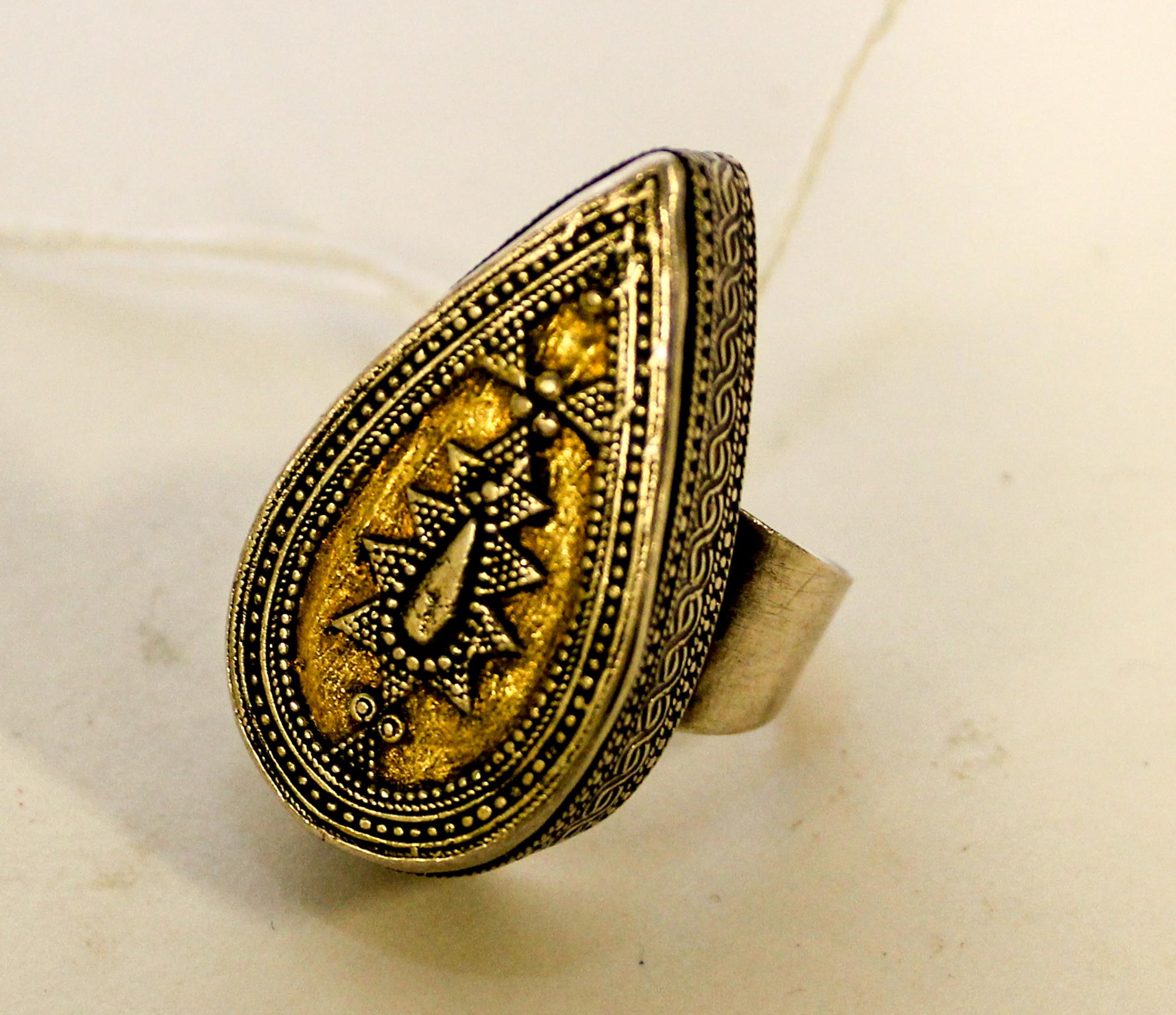 A Kazakh Silver and Mixed Metal Ring Length 1 1/2 inches.