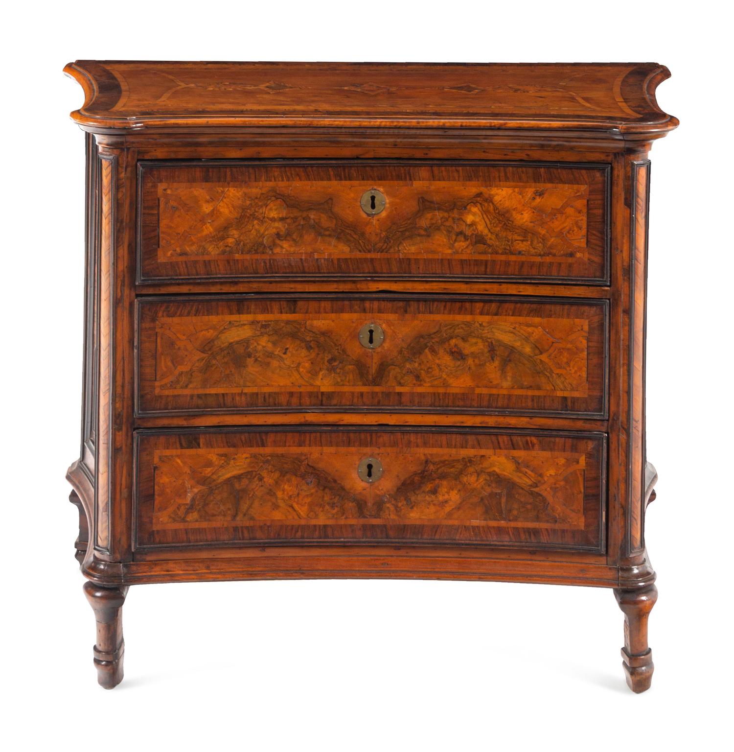 A Continental Part-Ebonized Burl Walnut Secretary Commode