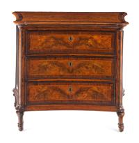 A Continental Part-Ebonized Burl Walnut Secretary Commode