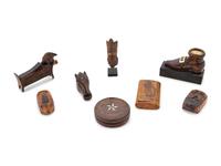 A Group of 8 Folk Art Carved Snuff Boxes and Pipe Stems