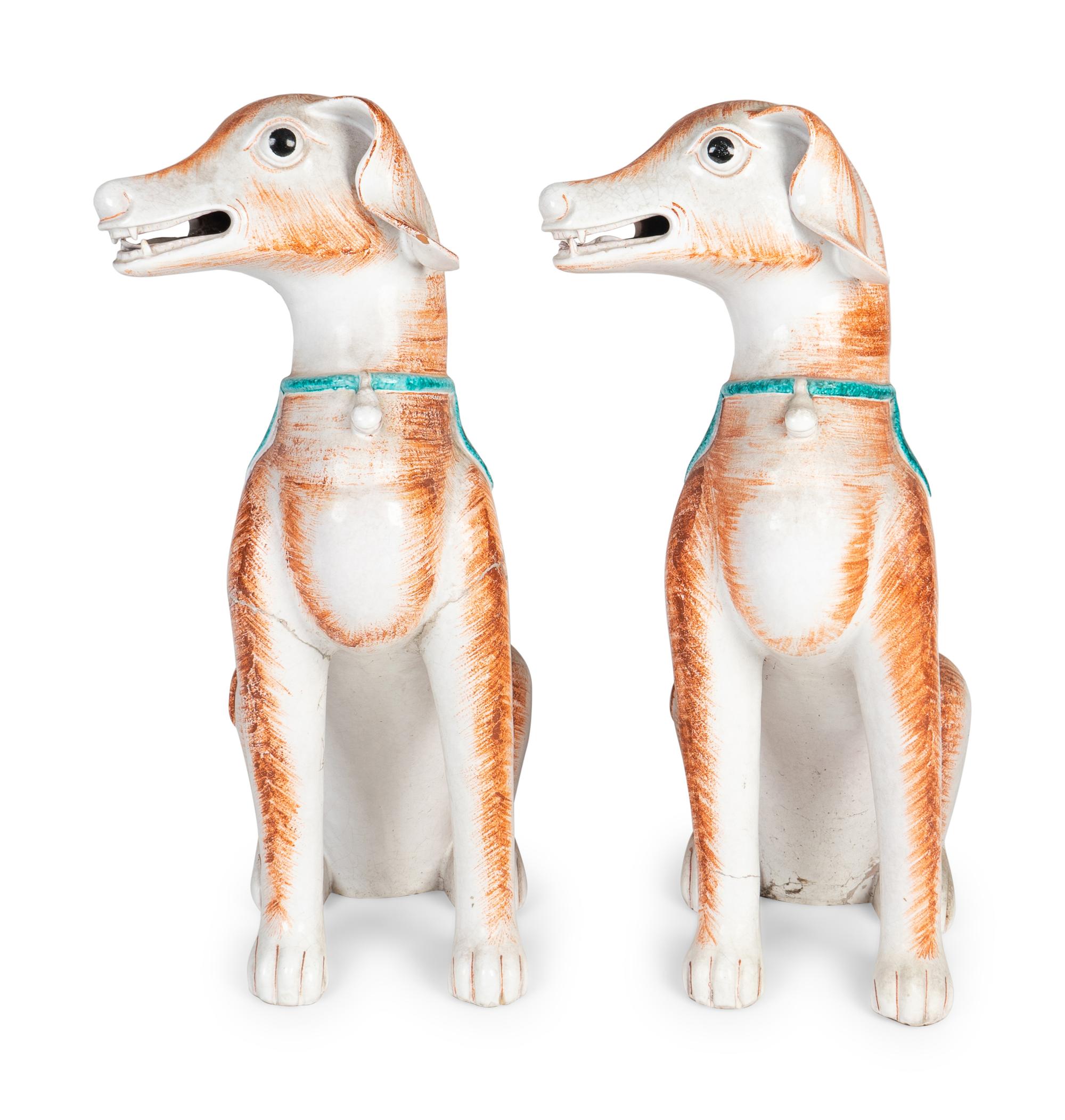 A Large Pair of Chinese Export Style Porcelain Figures of Dogs — 20TH CENTURY