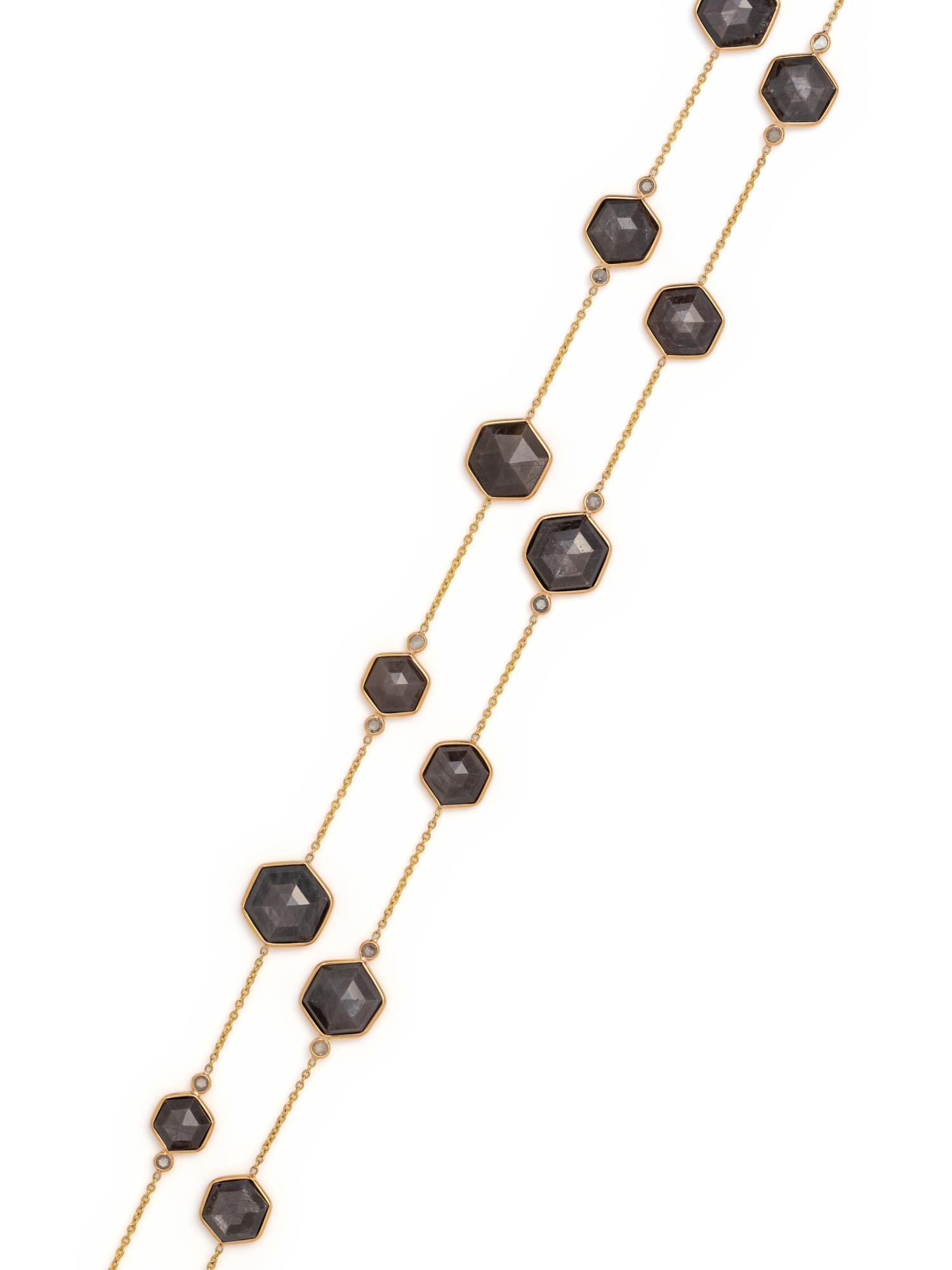 YELLOW GOLD, GREY SAPPHIRE AND DIAMOND NECKLACE