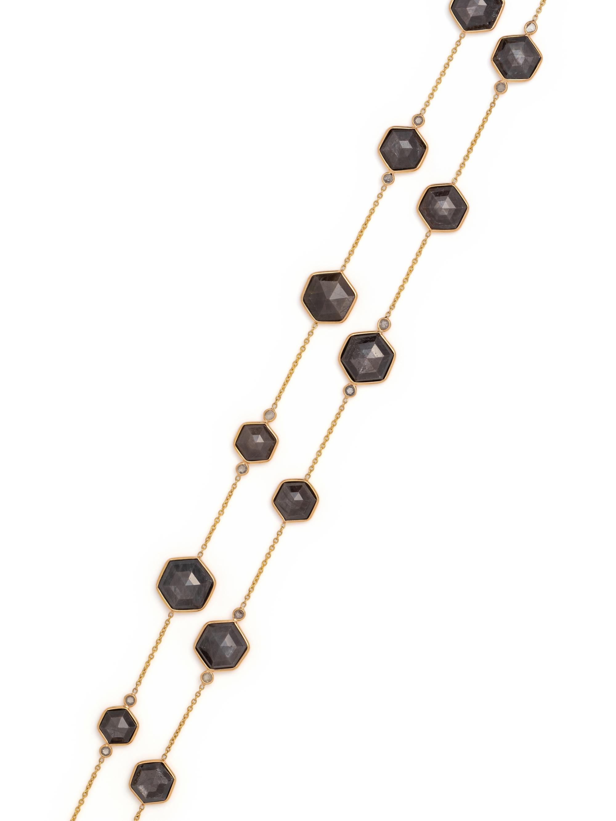 YELLOW GOLD, GREY SAPPHIRE AND DIAMOND NECKLACE