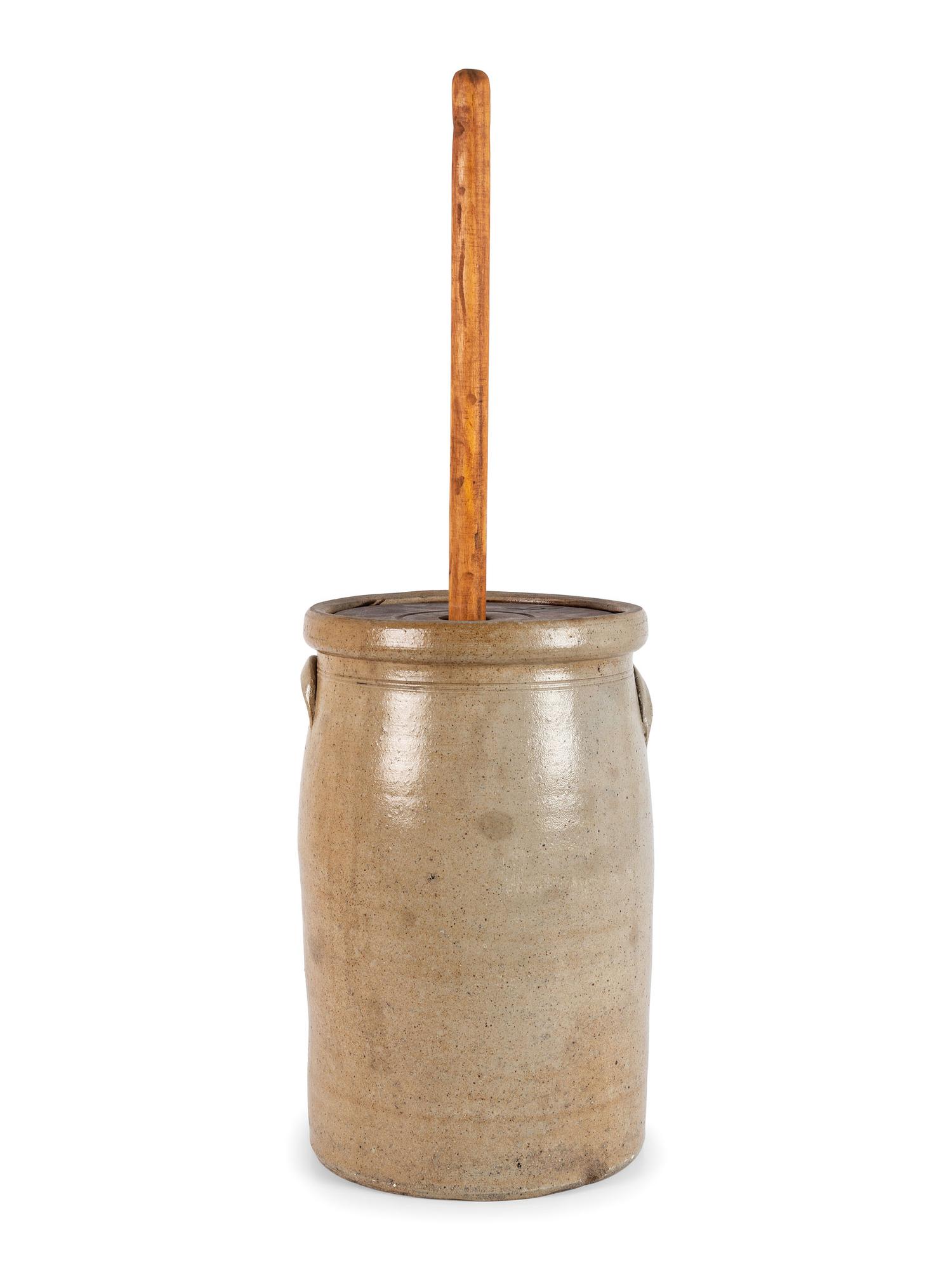 A New York Cobalt-Decorated Five-Gallon Stoneware Churn