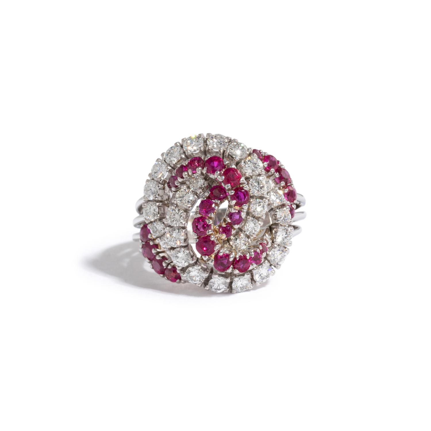 CARTIER, WHITE GOLD, DIAMOND AND RUBY RING