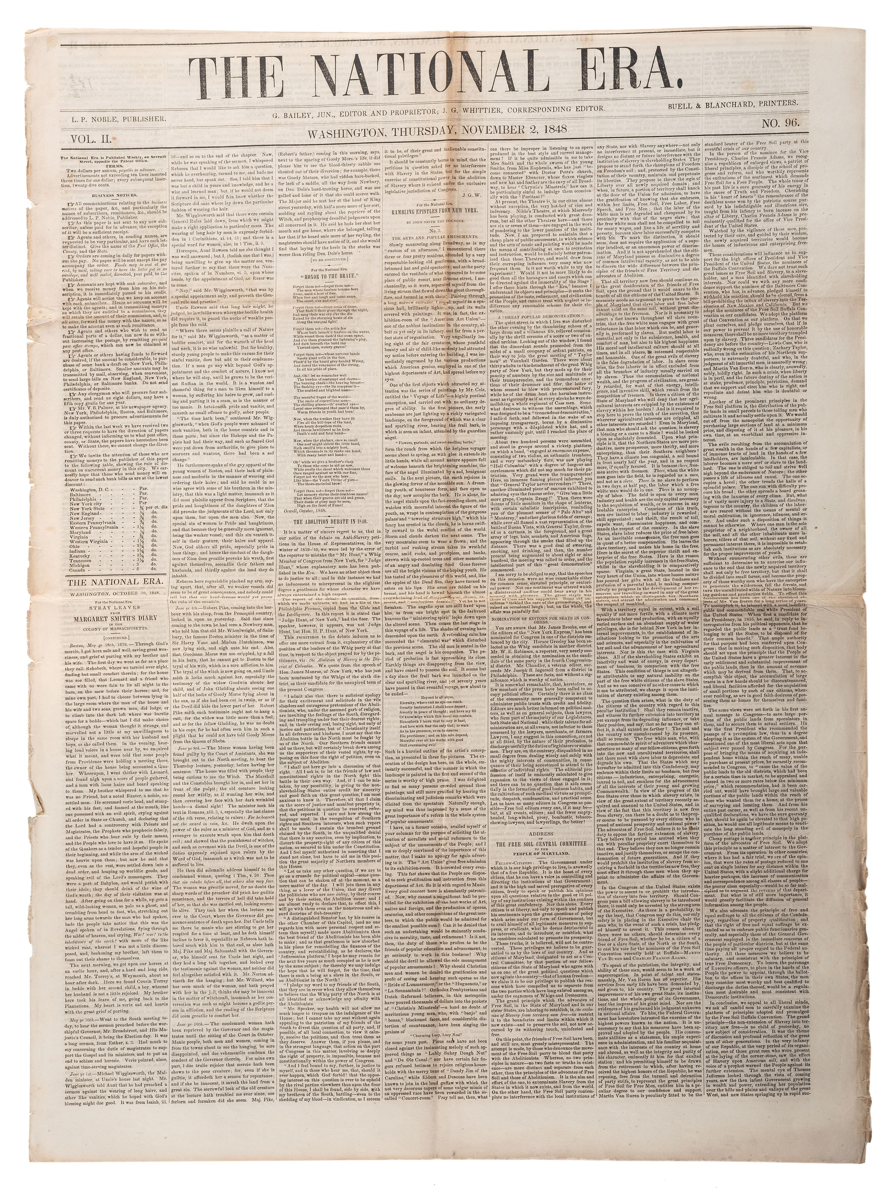 [SLAVERY & ABOLITION]. A group of 4 issues of the anti-slavery paper, The National Era . Washington, DC: American and Foreign Anti-Slavery Society, 1848.