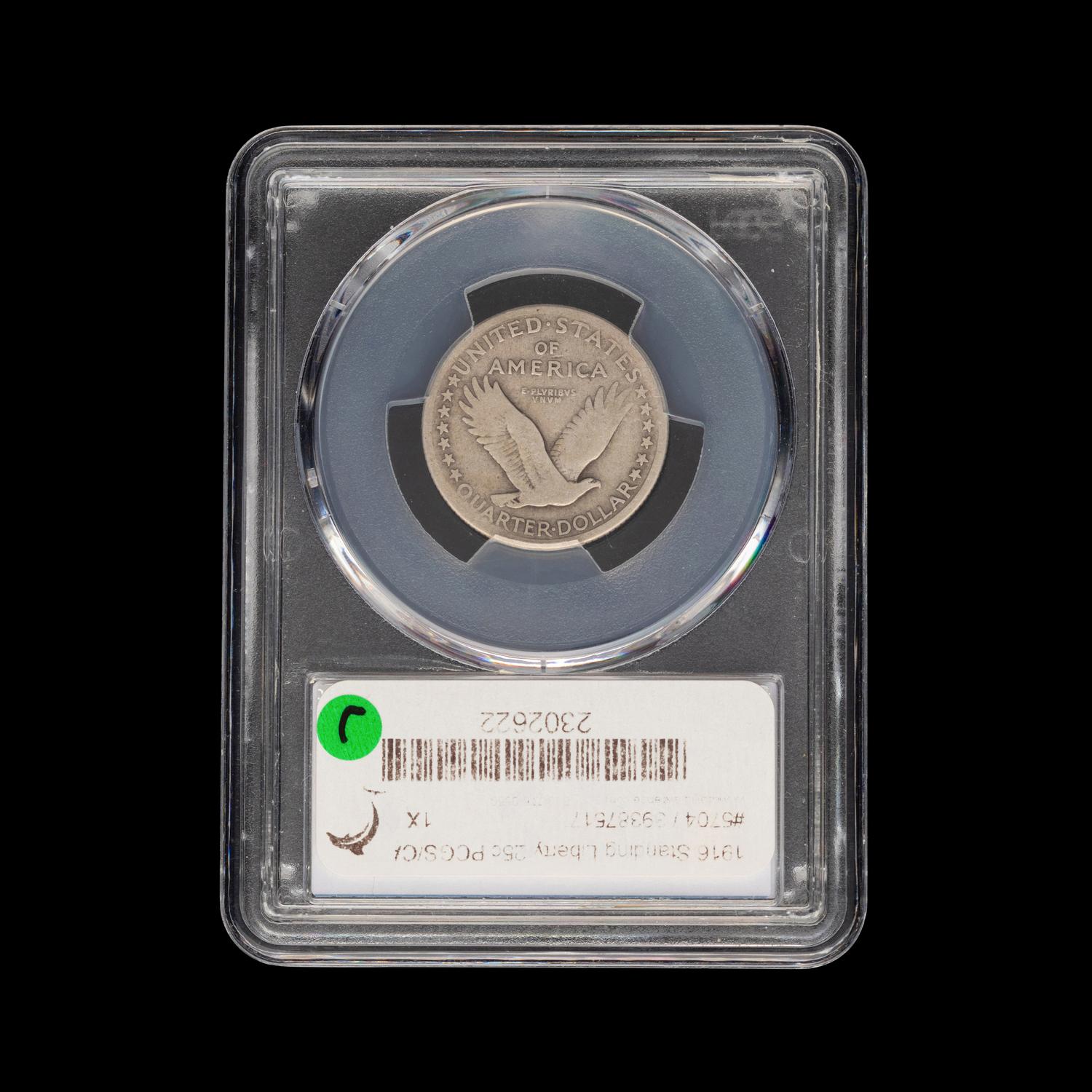 A 1916 Standing Liberty 25c Coin [PCGS AG03; CAC Green Sticker]