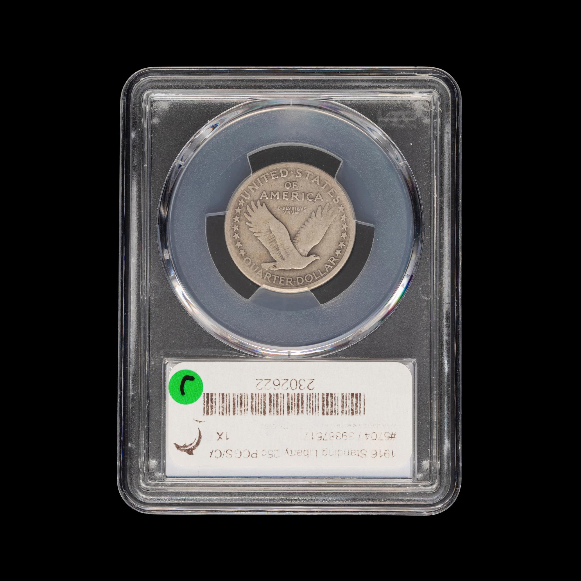 A 1916 Standing Liberty 25c Coin [PCGS AG03; CAC Green Sticker]