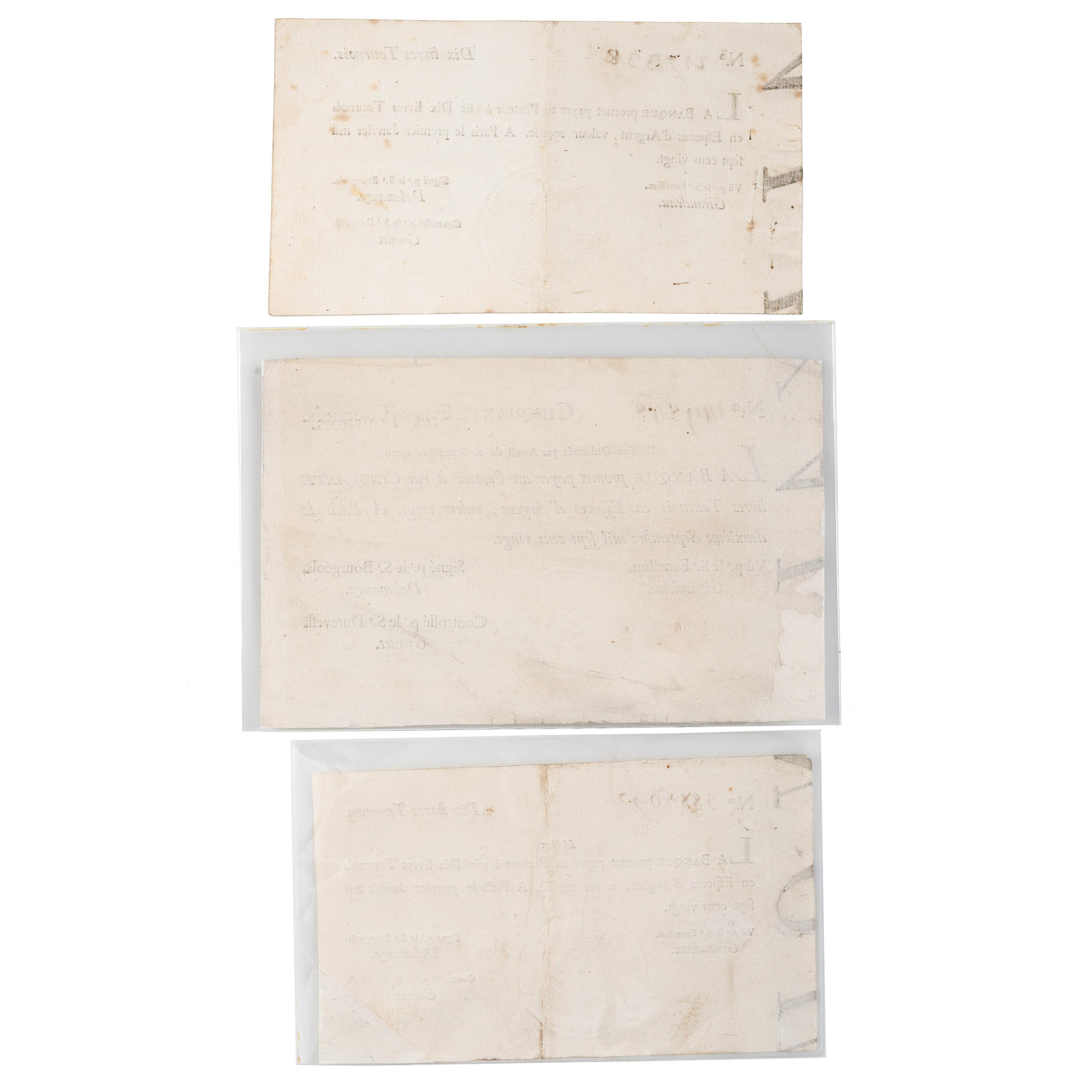 [COLONIAL CURRENCY - LOUISIANA]. A group of 3 Banque Royale, John Law notes, 1720.