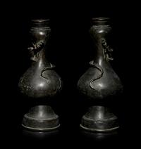 A Pair of Chinese Bronze Bottle Vases