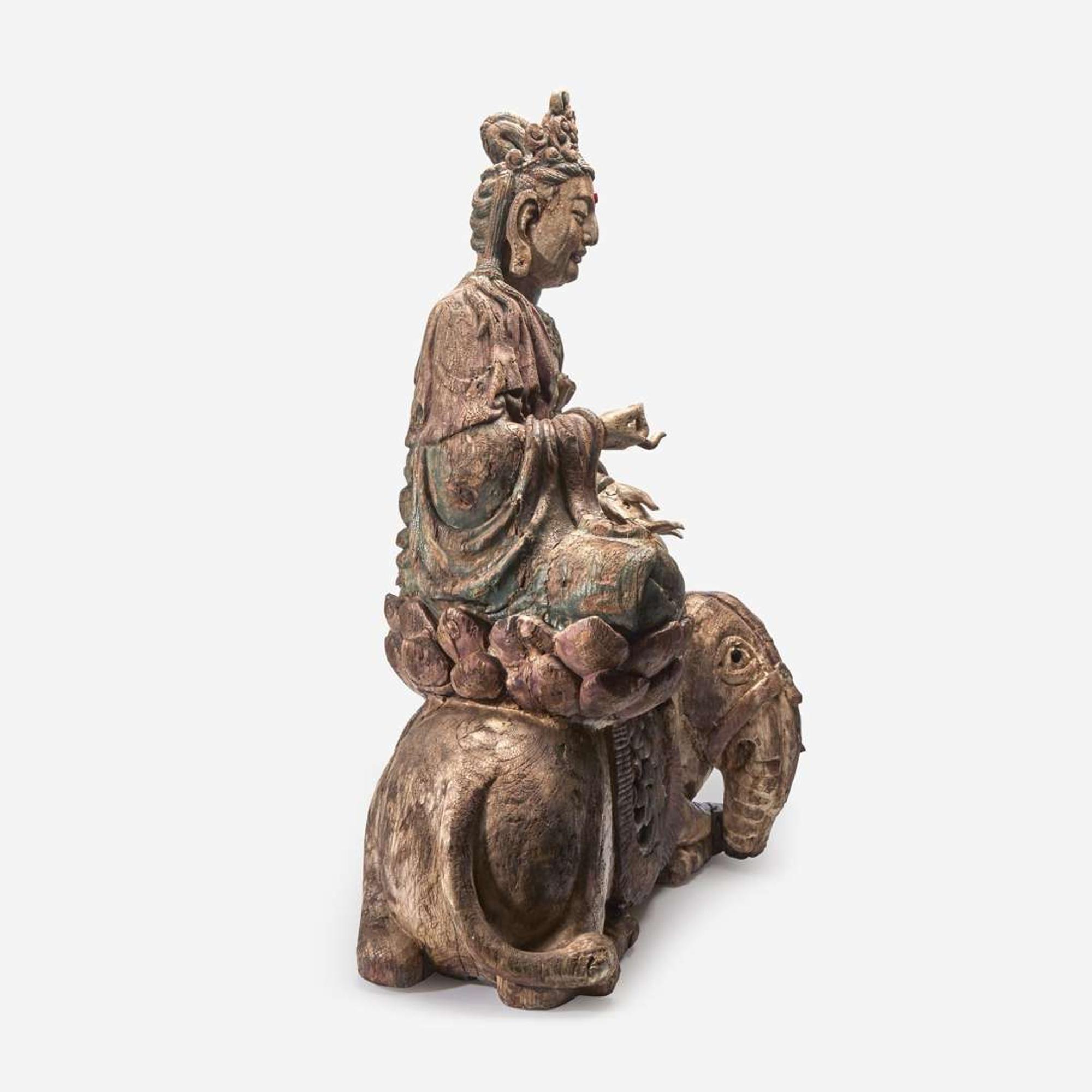 A large carved and polychromed wood figure of the Bodhisattva Puxian 木雕普贤菩萨坐像 Ming Dynasty or later ????