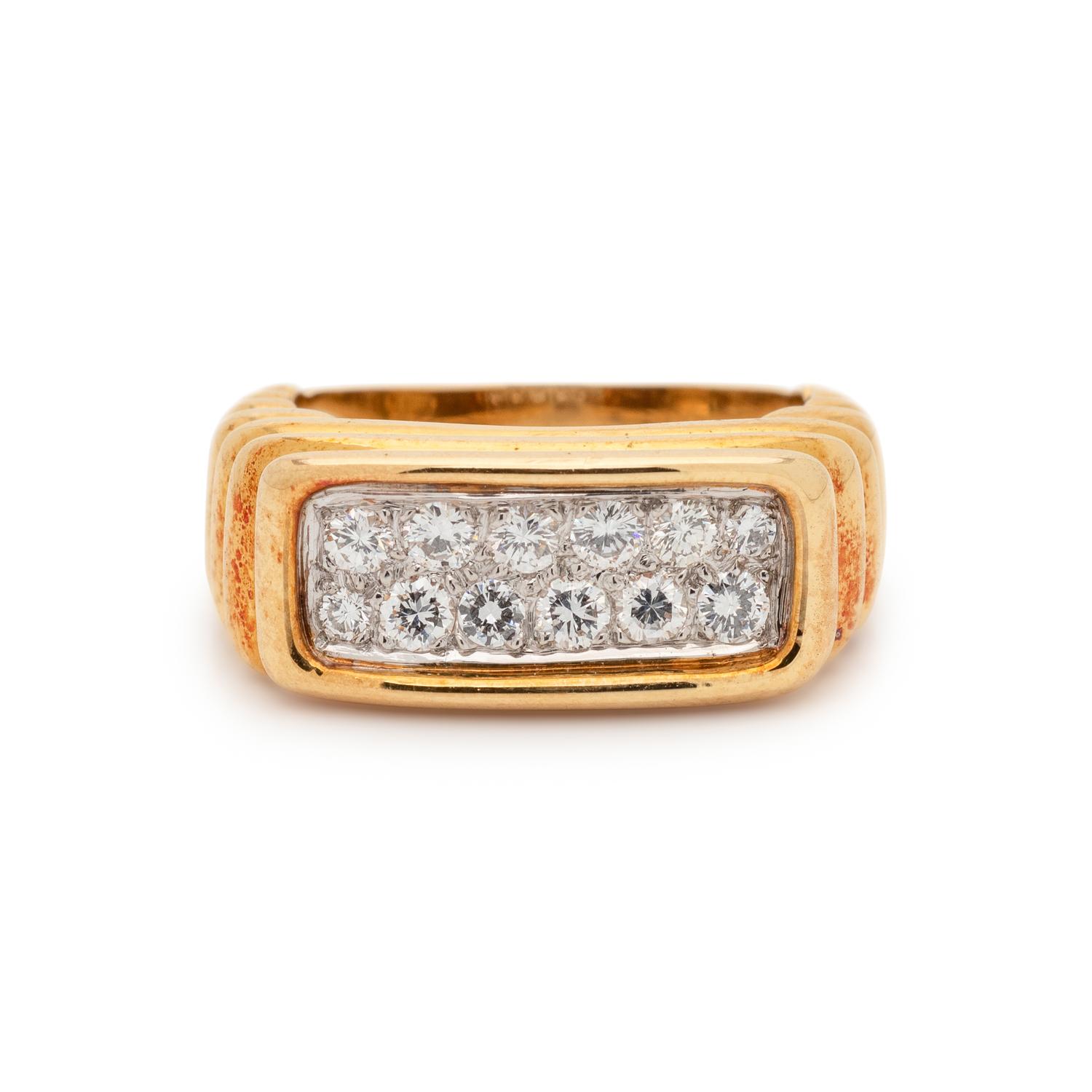 FRENCH, YELLOW GOLD, PLATINUM AND DIAMOND RING
