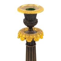 A Pair of Charles X Gilt and Patinated Bronze Candlesticks