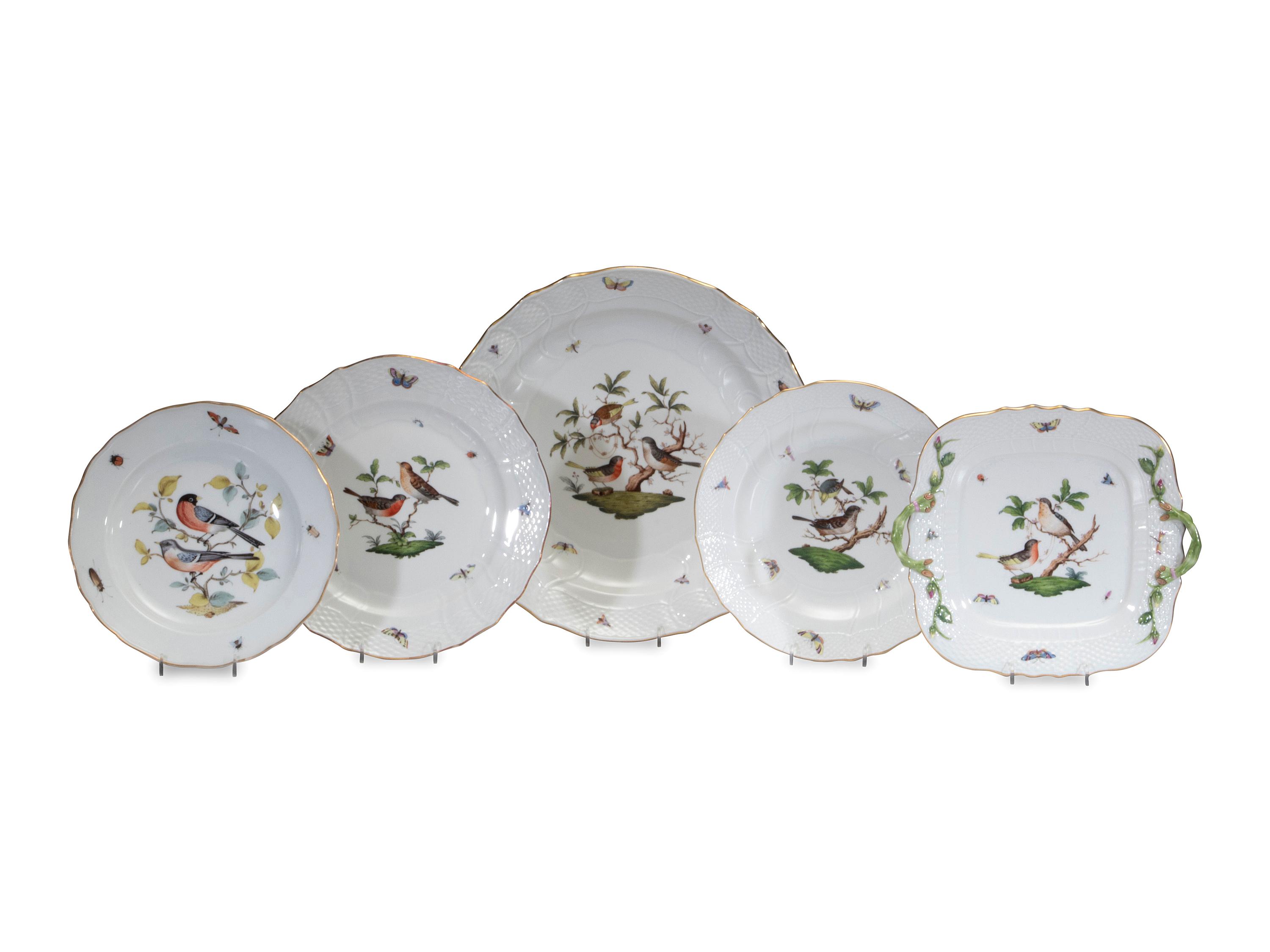 A Herend Rothschild Bird Porcelain Service for Twelve