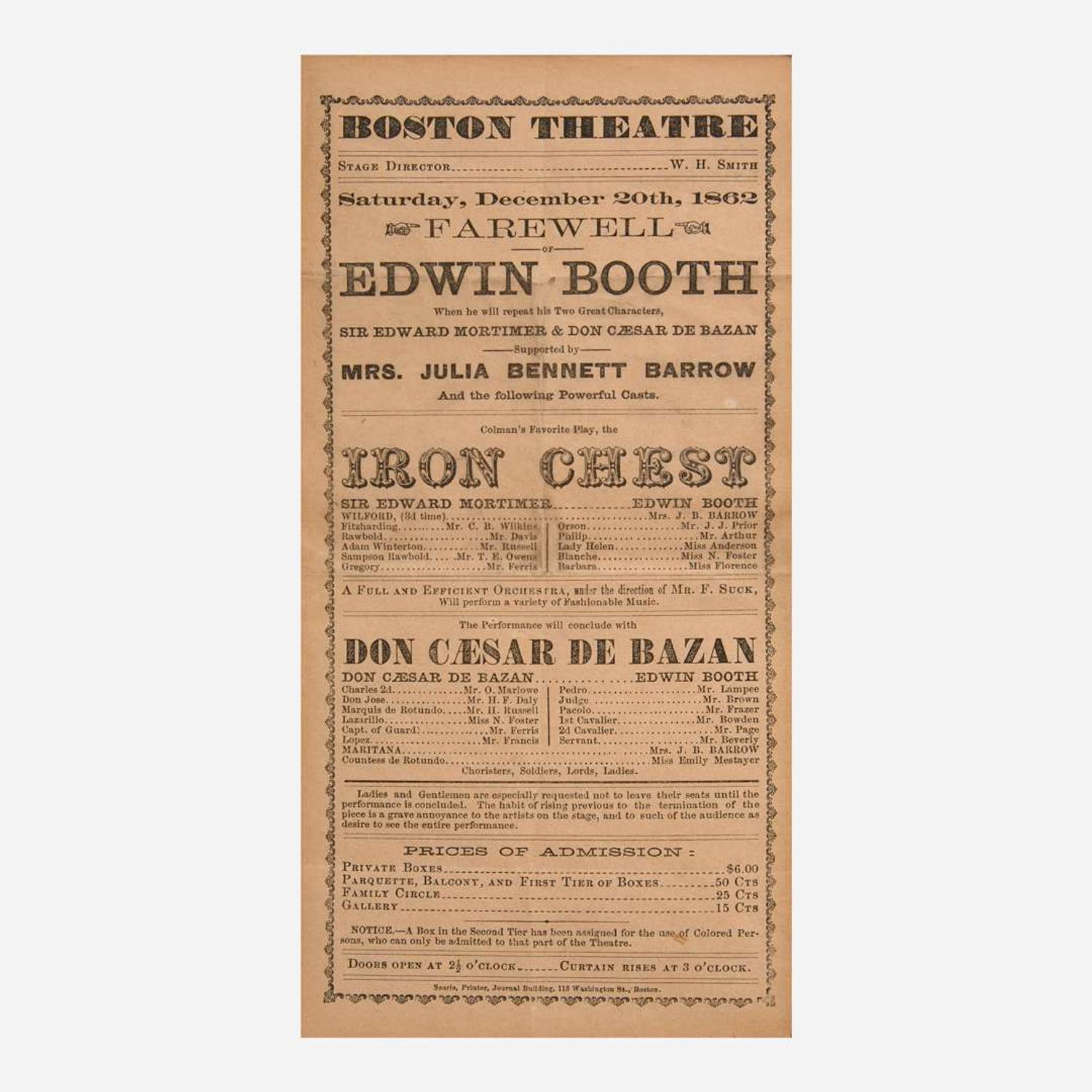 [Americana] [Booth, Edwin, and Jenny Lind] Group of 4 Items