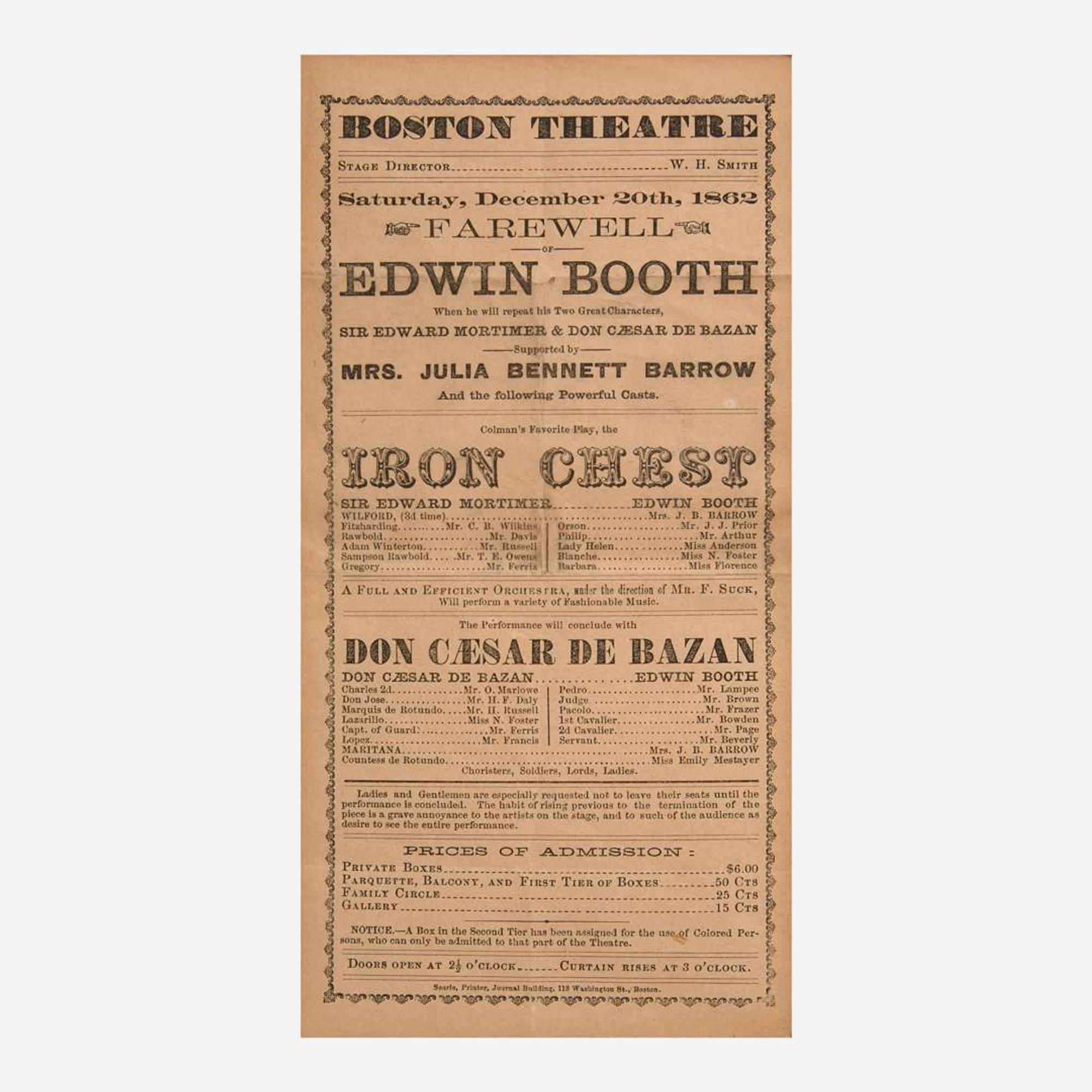 [Americana] [Booth, Edwin, and Jenny Lind] Group of 4 Items