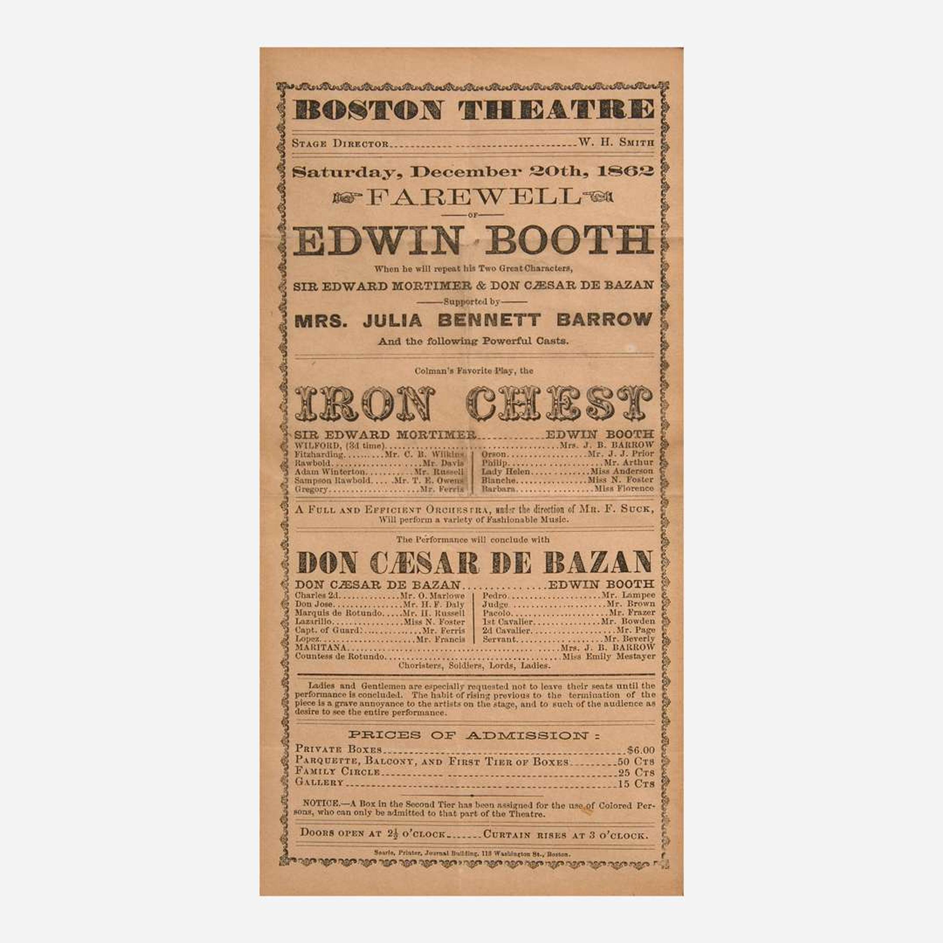 [Americana] [Booth, Edwin, and Jenny Lind] Group of 4 Items
