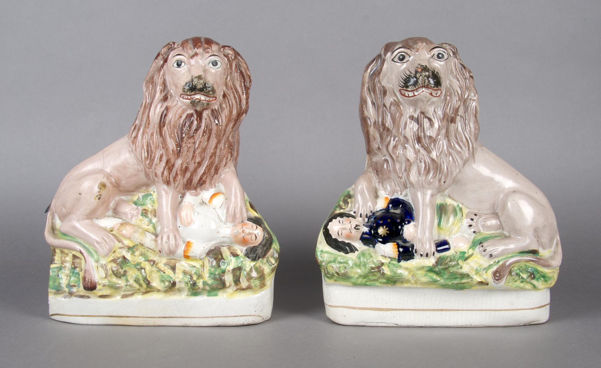 A Group of Two Staffordshire Pottery Figures, Height 9 3/4 inches.