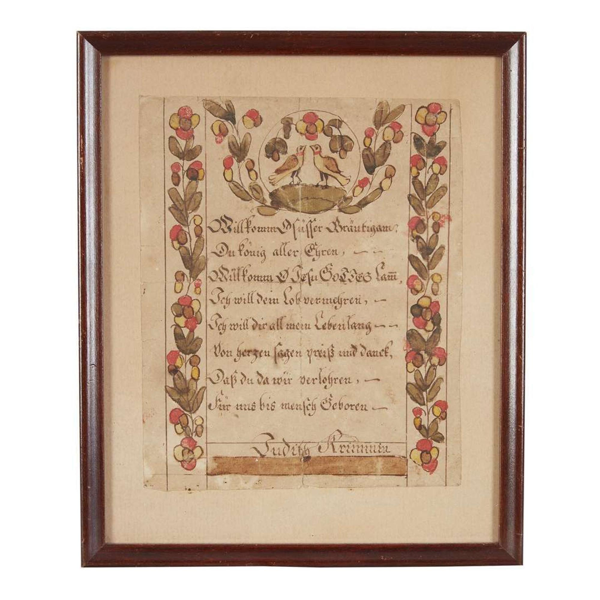 Attributed to the Blowsey Angel Artist Two fraktur for Judith Krim, dated "1793," Northampton County, PA