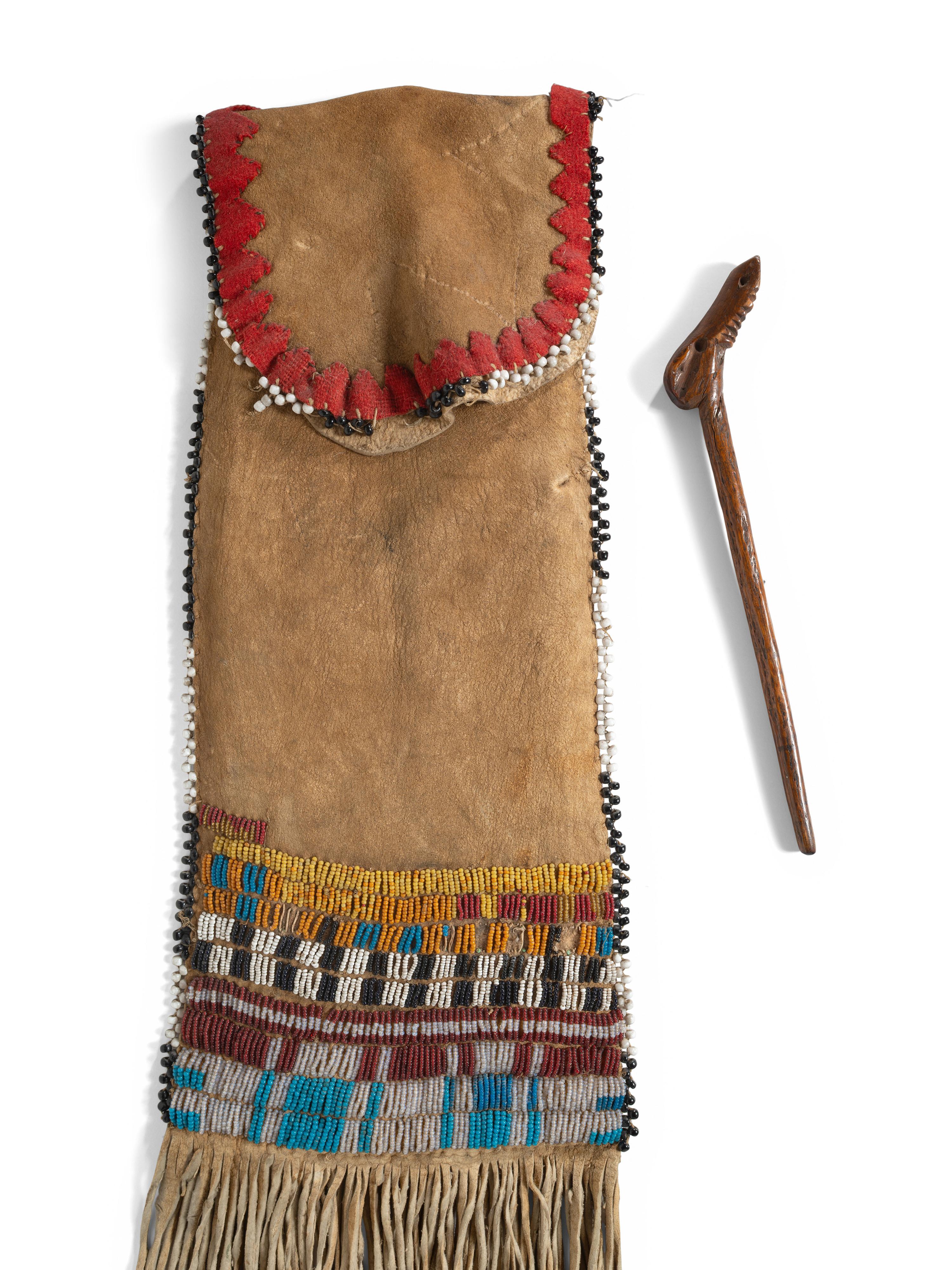 Prairie Beaded Hide Tobacco Bag with Tamper