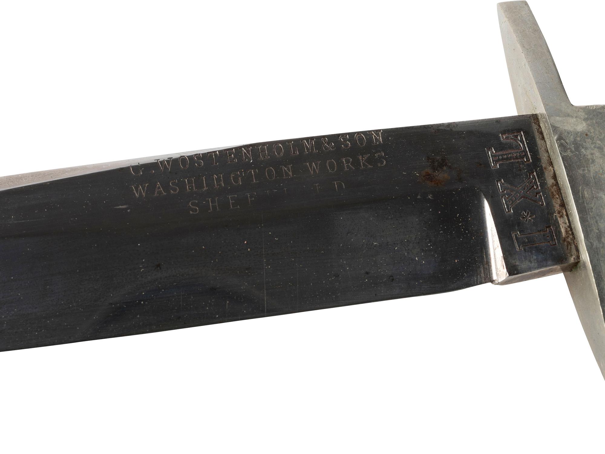 [CIVIL WAR]. Wostenholm & Sons “IXL” Washington Works Bowie knife and sheath.