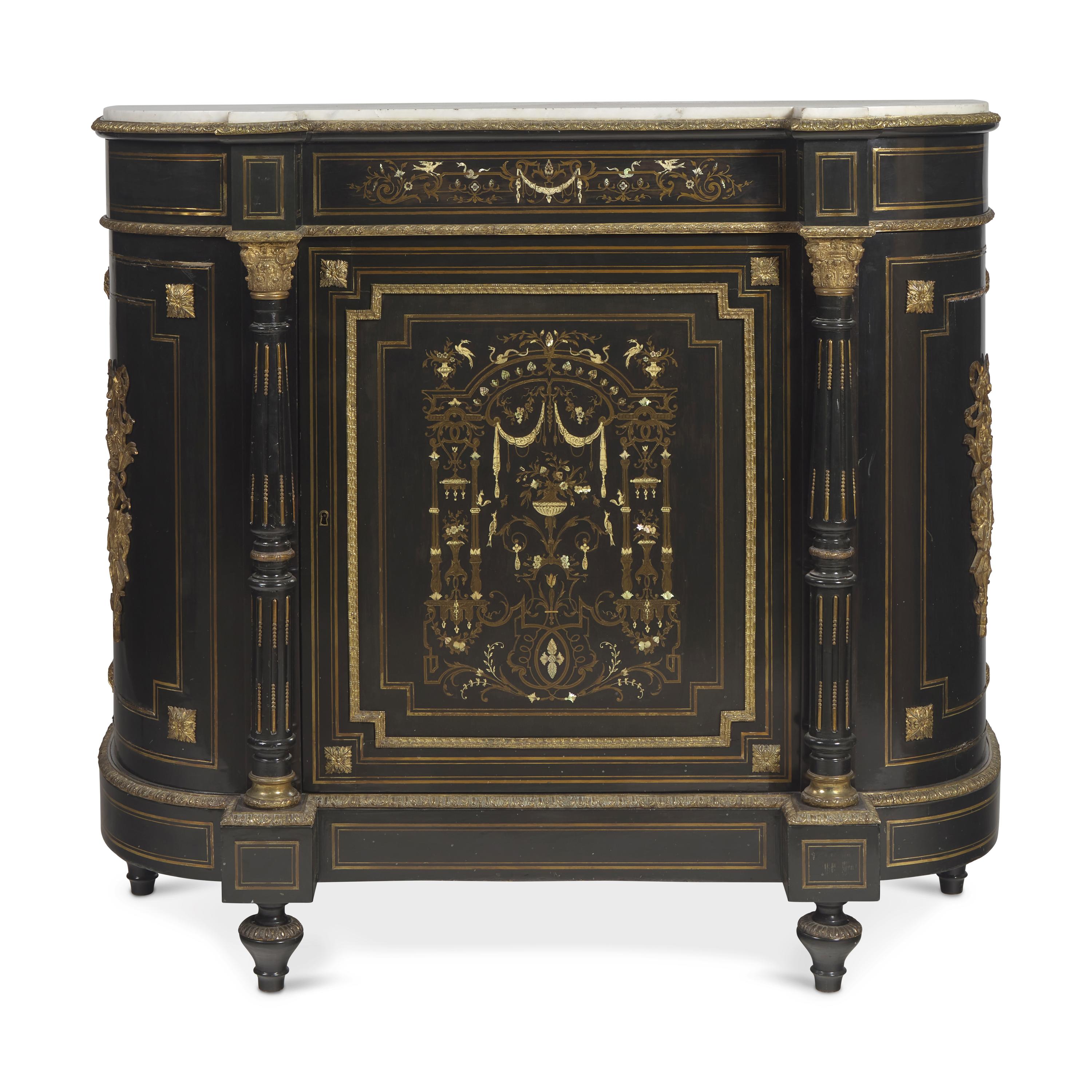 A Napoleon III Lacquer, Gilt-Bronze Mounted and Marble-Top Meuble d’Appui