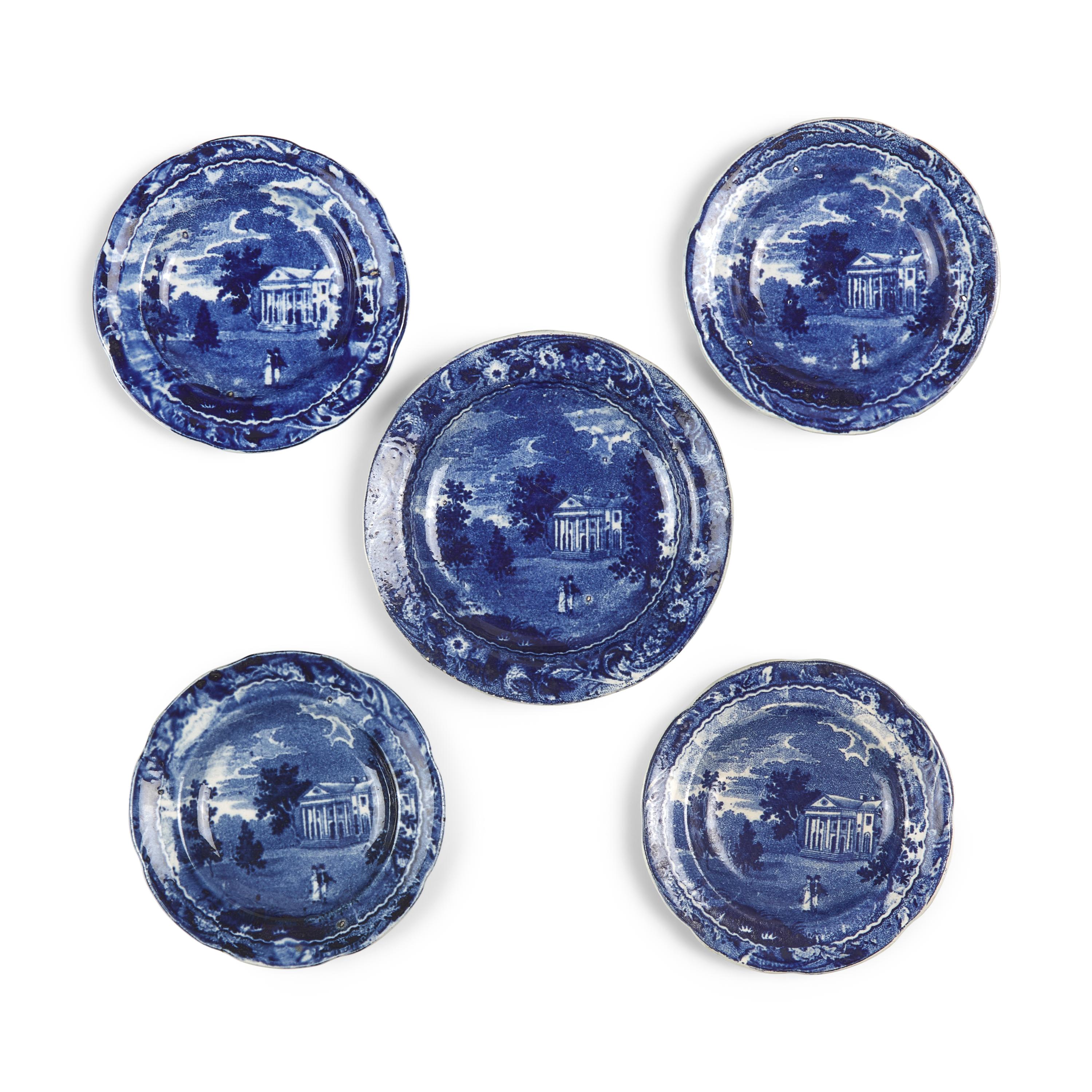 A Group of Staffordshire Historical Blue Woodlands Near Philadelphia Transferware , Joseph Stubbs, Burslem. 1790-1829