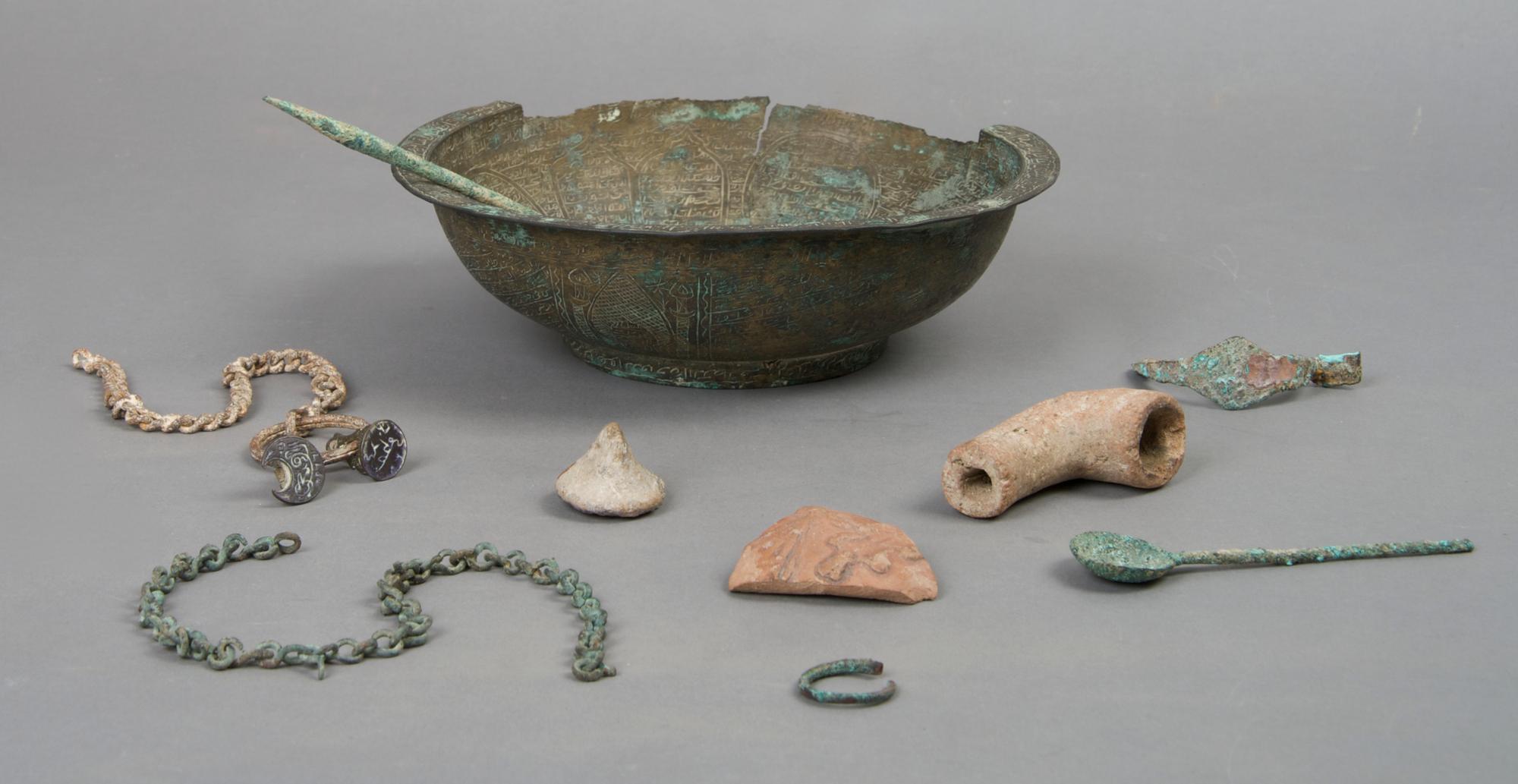 A Collection of Metal Work and Earthenware, Diameter of first 7 1/2 inches.