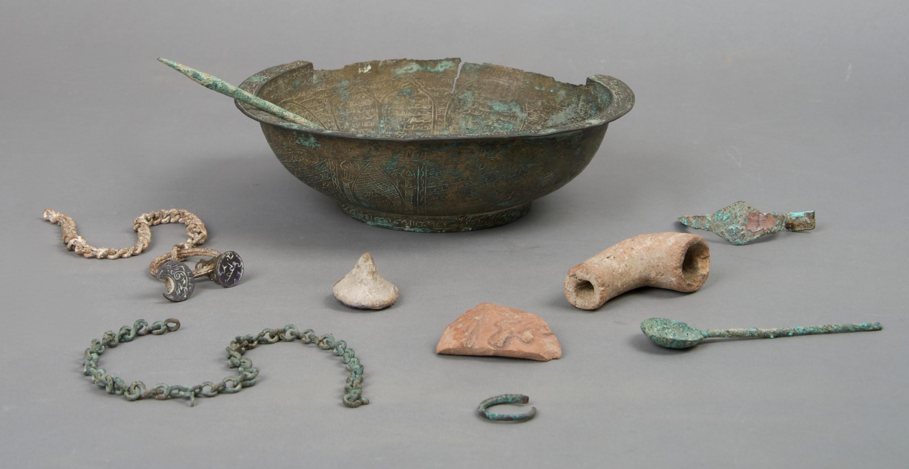 A Collection of Metal Work and Earthenware, Diameter of first 7 1/2 inches.