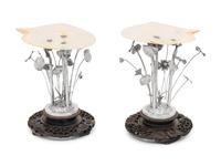 A Pair of Chinese Export Silver and Mother-of-Pearl Table Ornaments