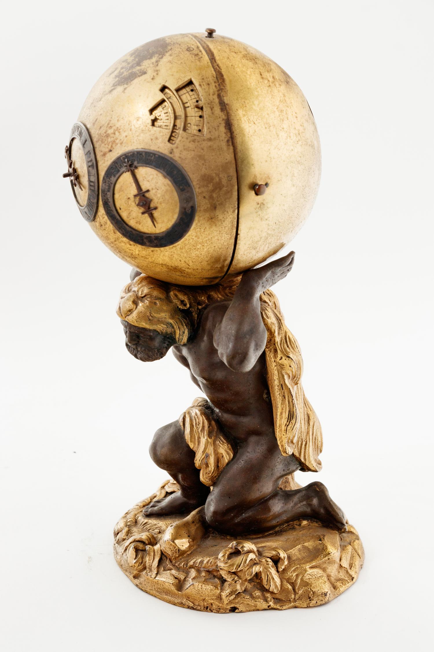 A Continental Parcel Gilt Bronze Figural Compound Mantel Clock and Barometer