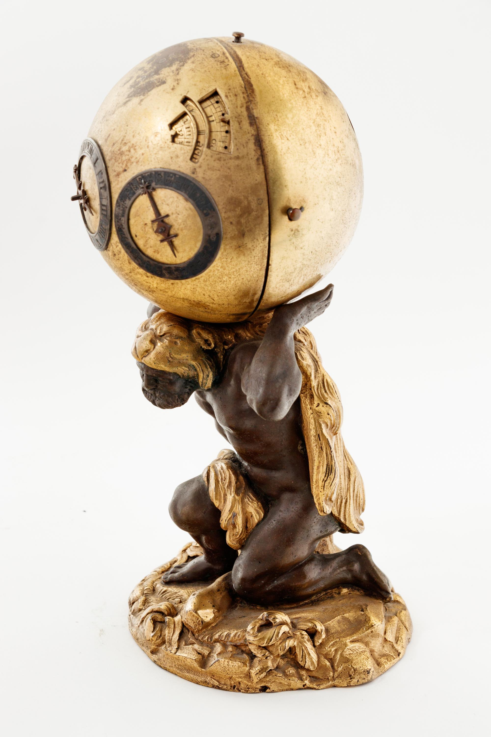 A Continental Parcel Gilt Bronze Figural Compound Mantel Clock and Barometer