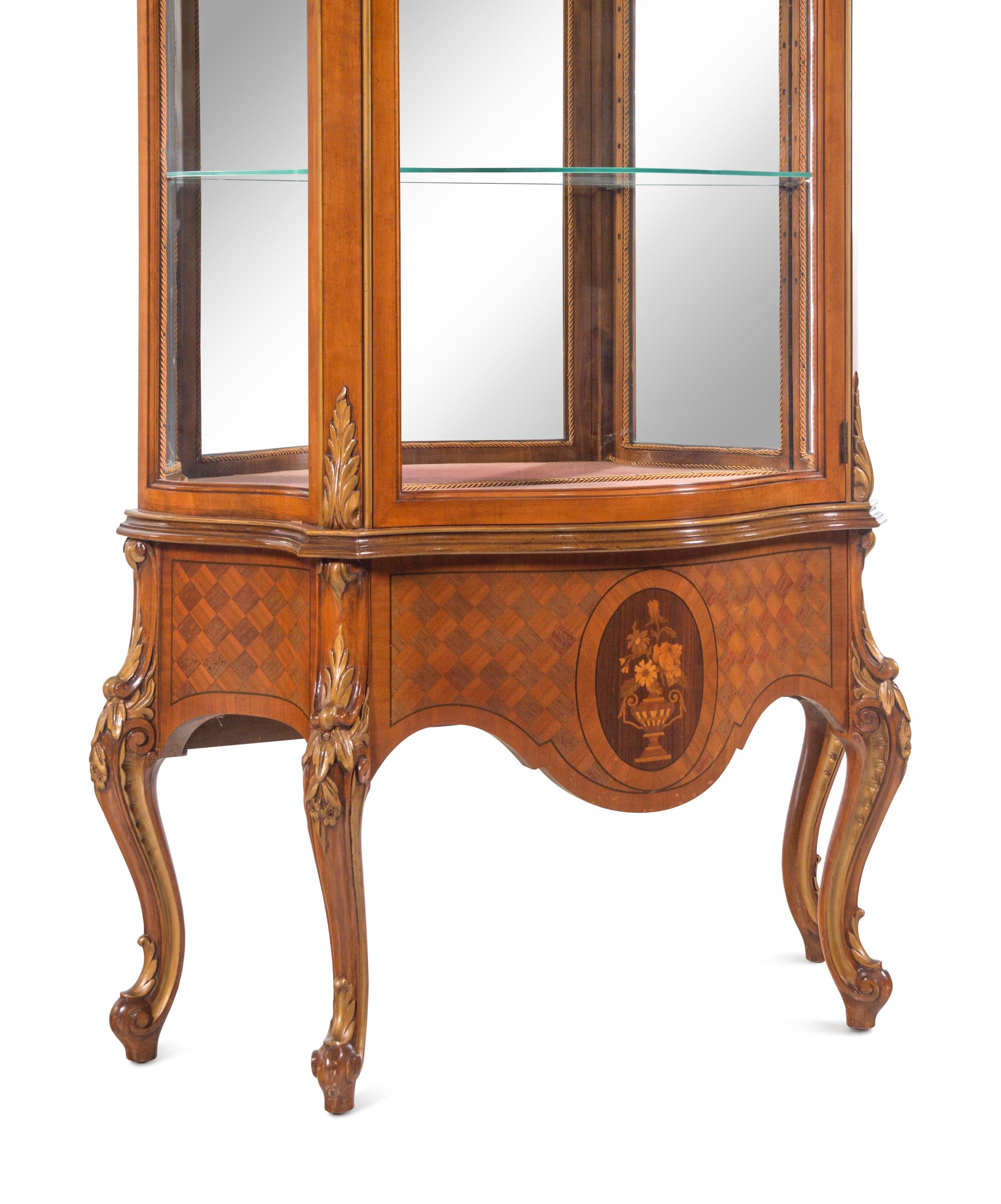 A Louis XV Style Marquetry Vitrine Cabinet