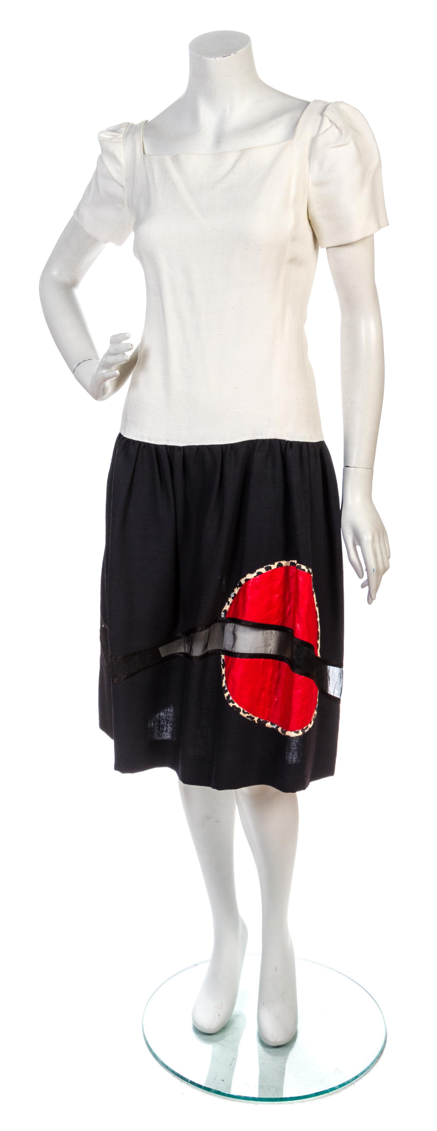 A Koos Van Den Akker Ivory and Navy Dress, Size 8.